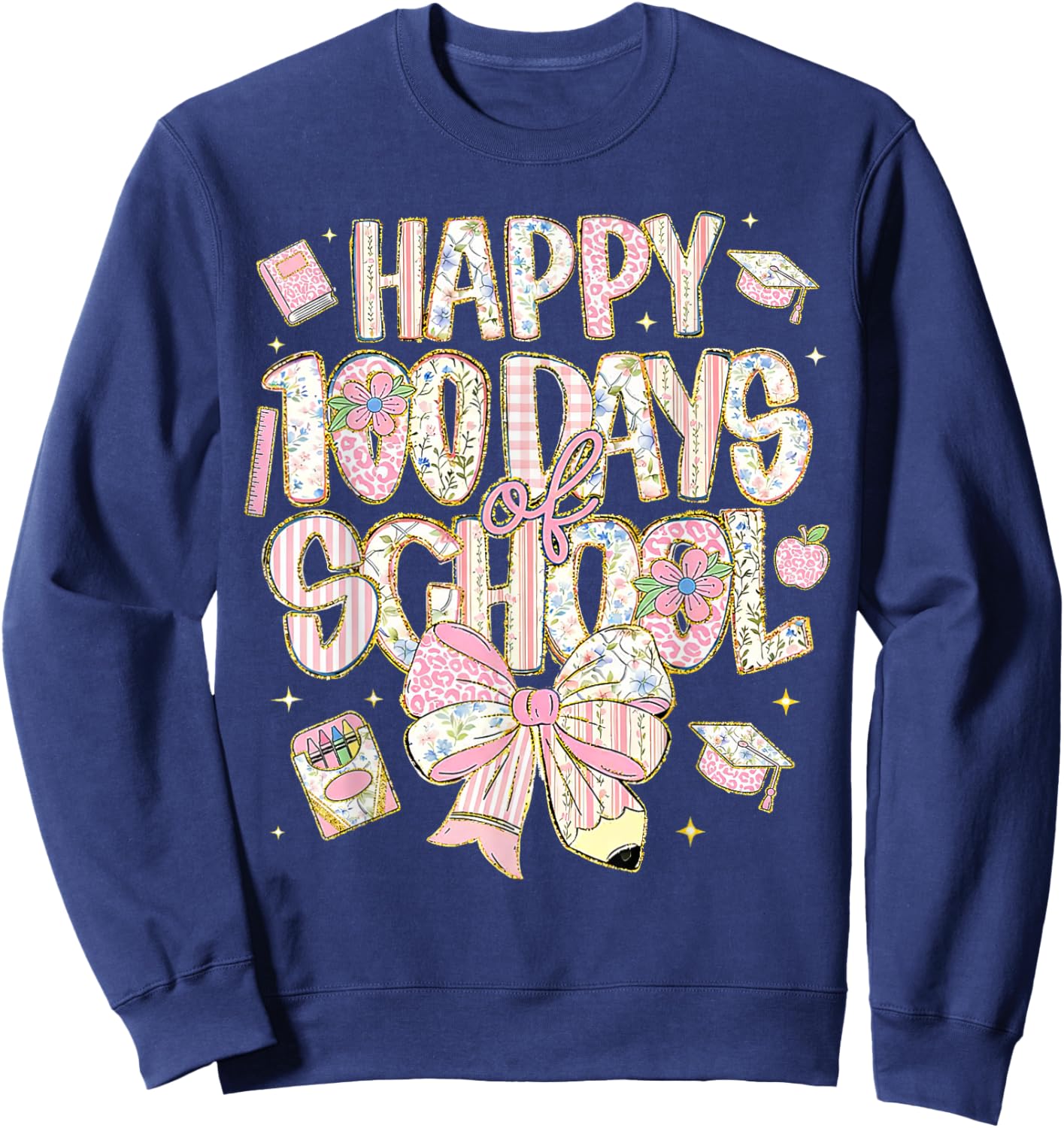 100th Day of School Preppy 100 Days Teacher Kid Coquette Bow Sweatshirt - Sweatshirt | Navy