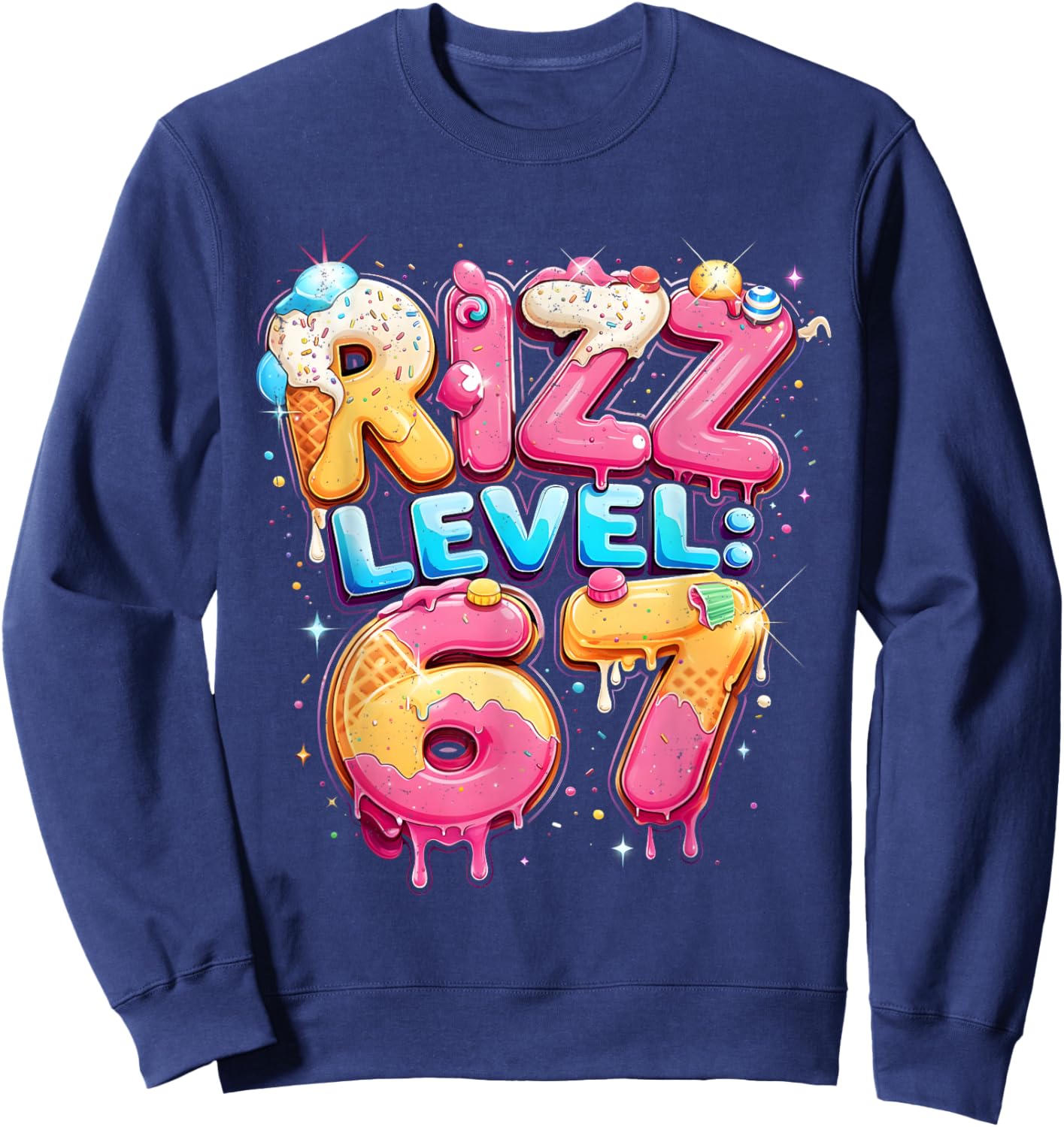 67 Ice Cream Drip Cool Meme Six Seven Gen Alpha Slang Sweatshirt - Sweatshirt | Navy