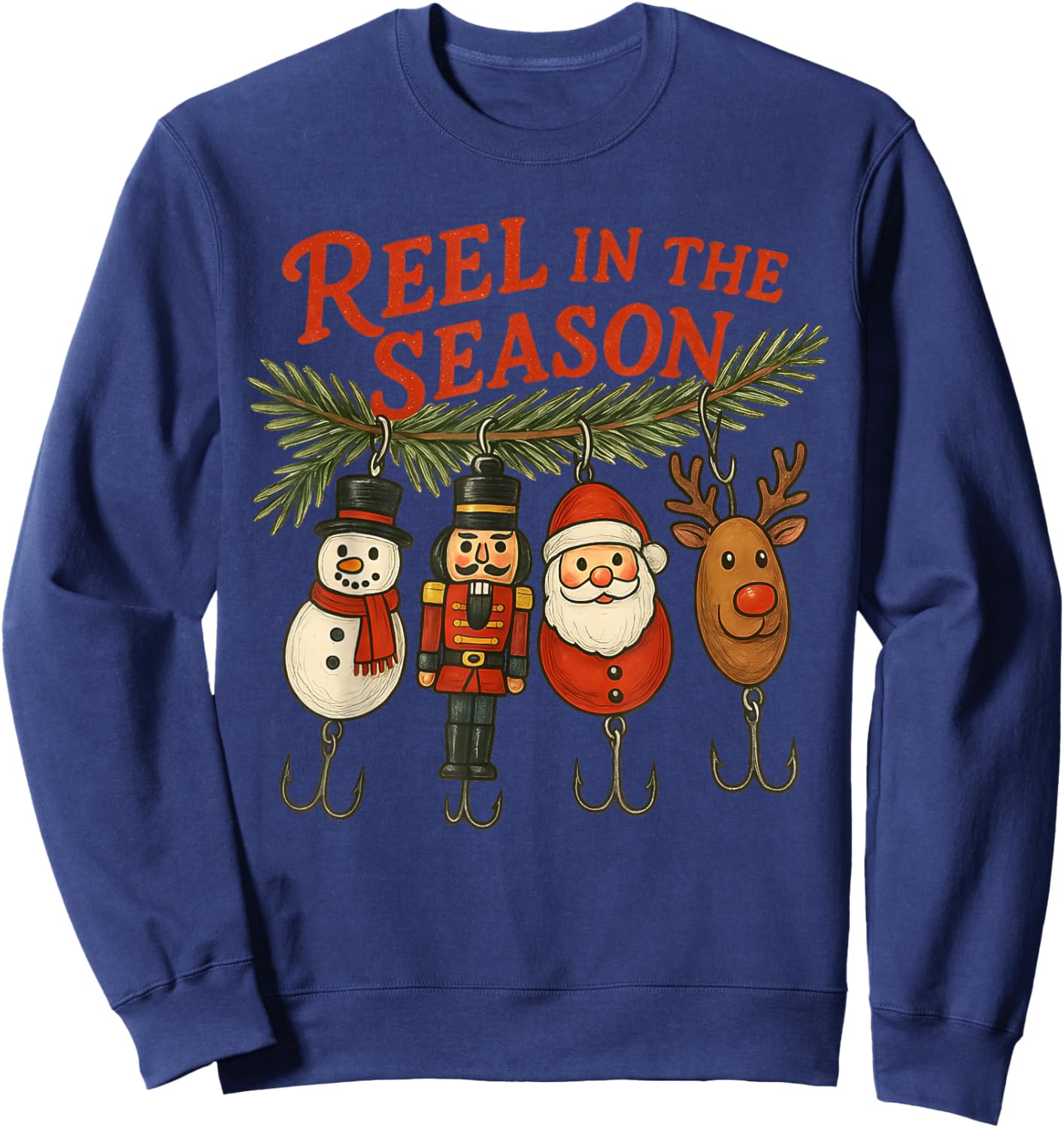 Reel in The Season Christmas Fishing Funny Fisherman Xmas Sweatshirt - Sweatshirt | Navy