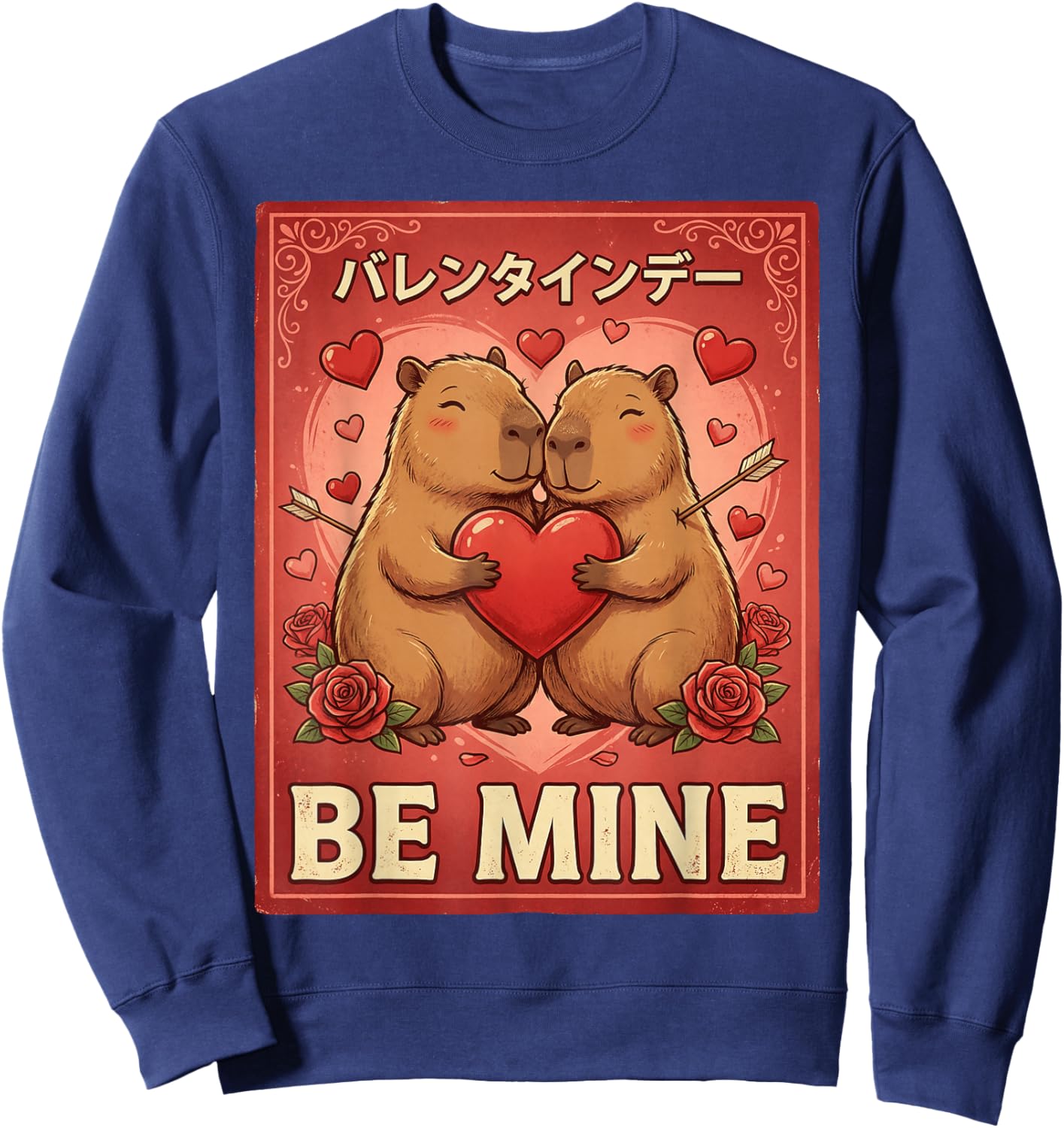 Capybara Valentine Japanese Valentine's Day Sweatshirt - Sweatshirt | Navy