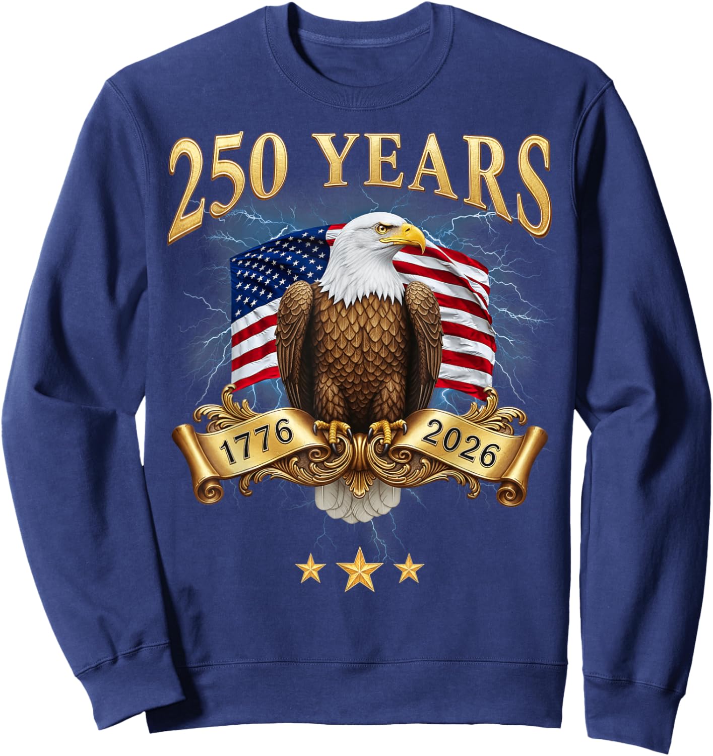 Eagle and Flag 250 Years 1776-2026 250th Birthday Bootleg Sweatshirt - Sweatshirt | Navy
