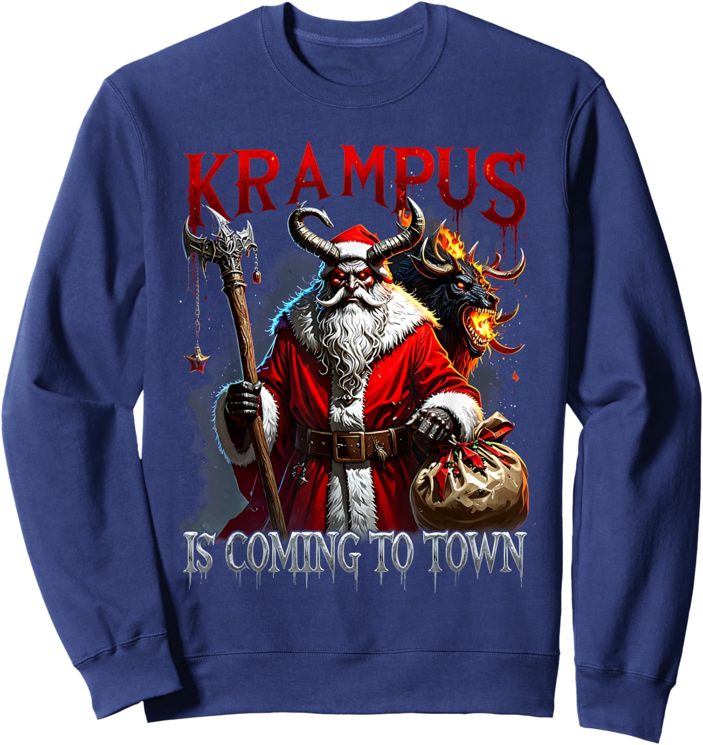 Xmas Horror Krampus Coming Town Merry Christmas Gothic Sweatshirt - Sweatshirt | Navy