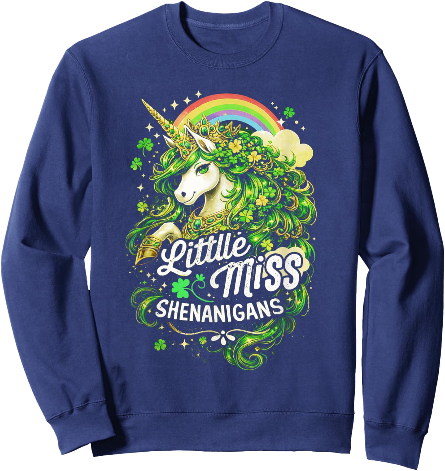 St Patricks Day Kids Girls Unicorn Little Miss Shenanigans Sweatshirt - Sweatshirt | Navy