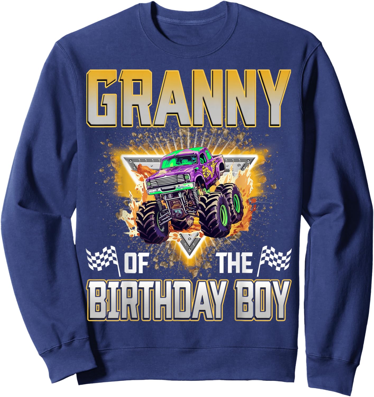 Granny of The Birthday Boy Monster Truck Birthday Family Sweatshirt - Sweatshirt | Navy