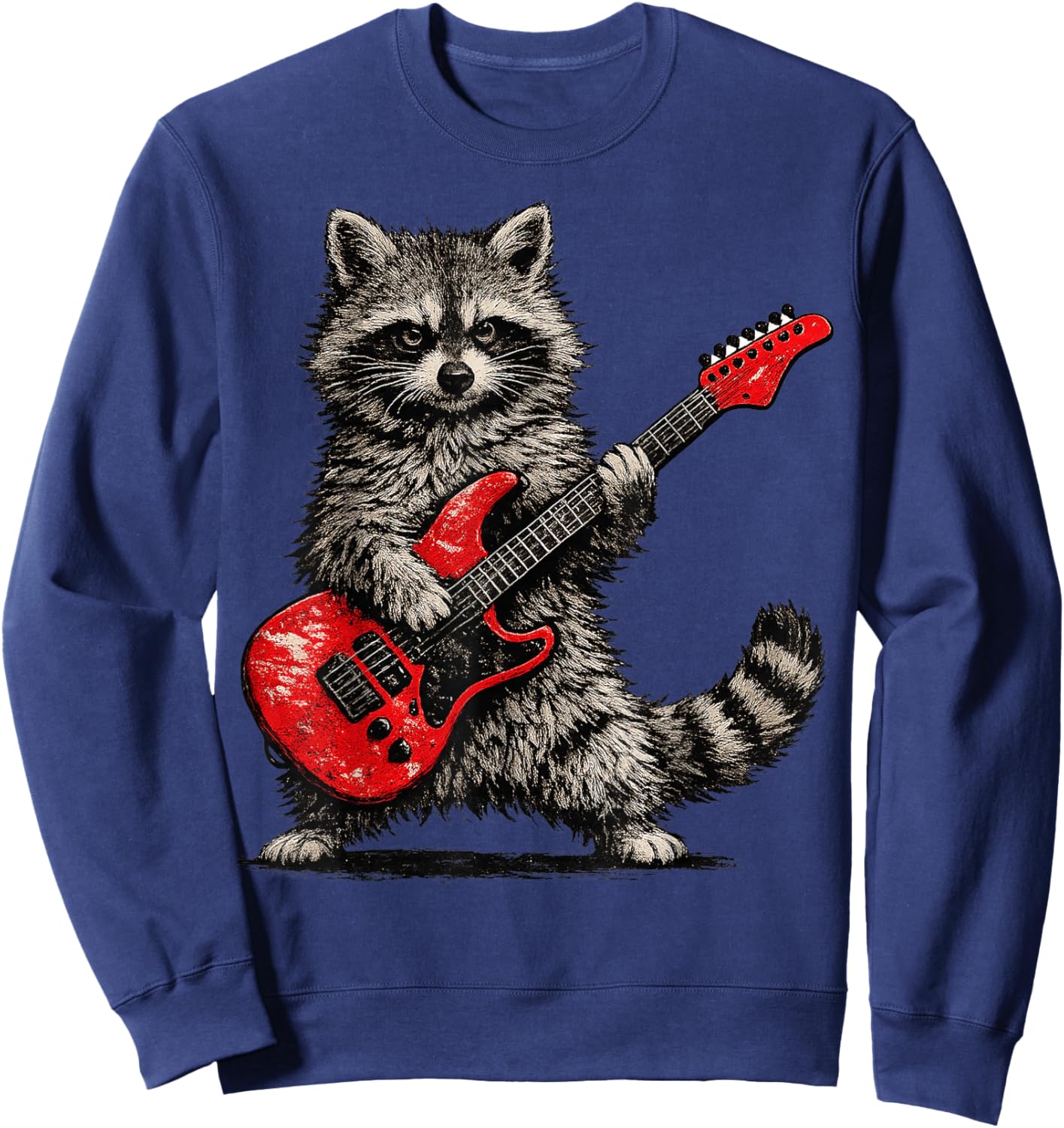 Funny Raccoon Playing Guitar Rock and Roll Gifts Men Women Sweatshirt - Sweatshirt | Navy