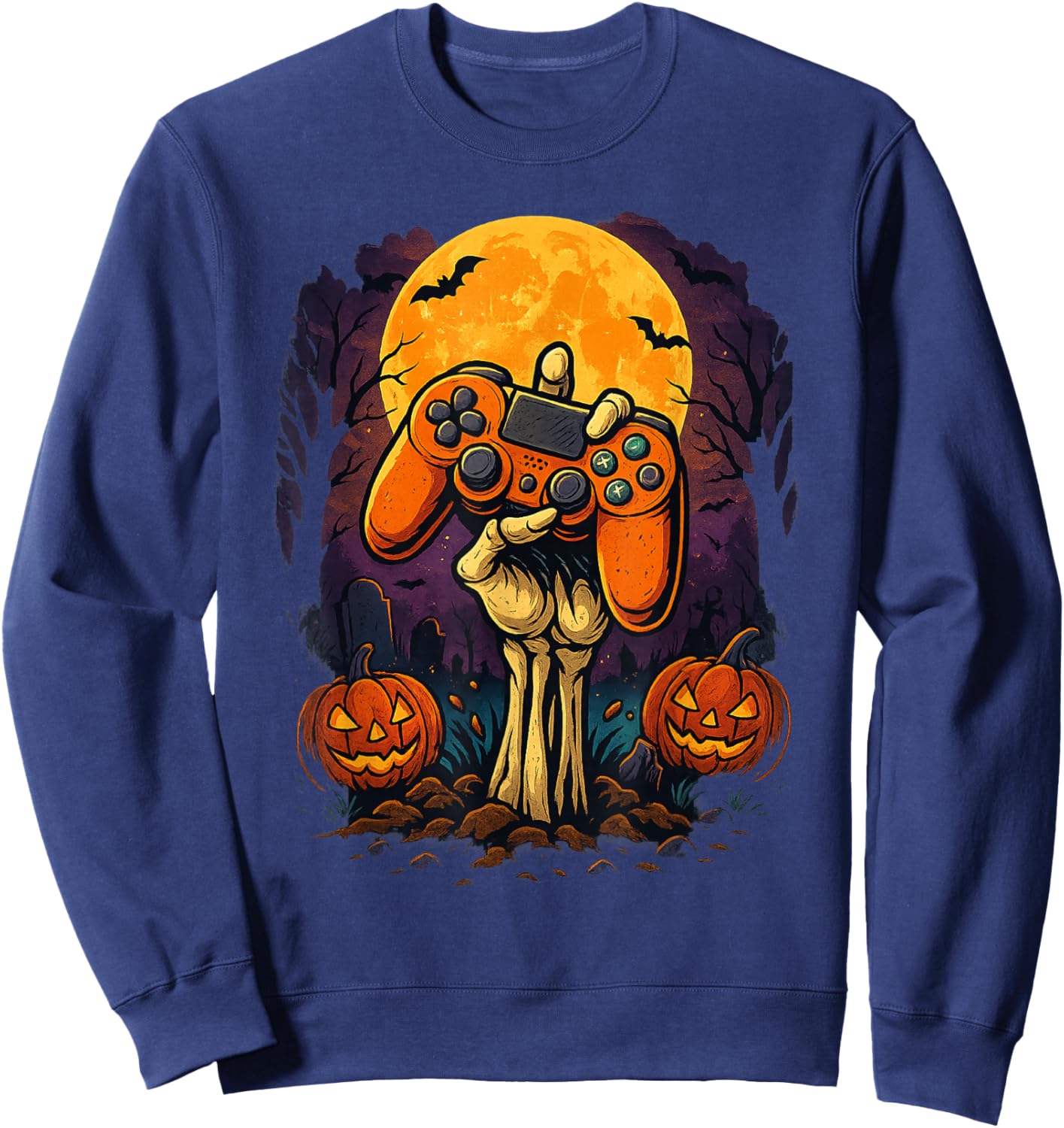 Halloween Skeleton Gamer Video Gaming Controller Boys Kids Sweatshirt - Sweatshirt | Navy