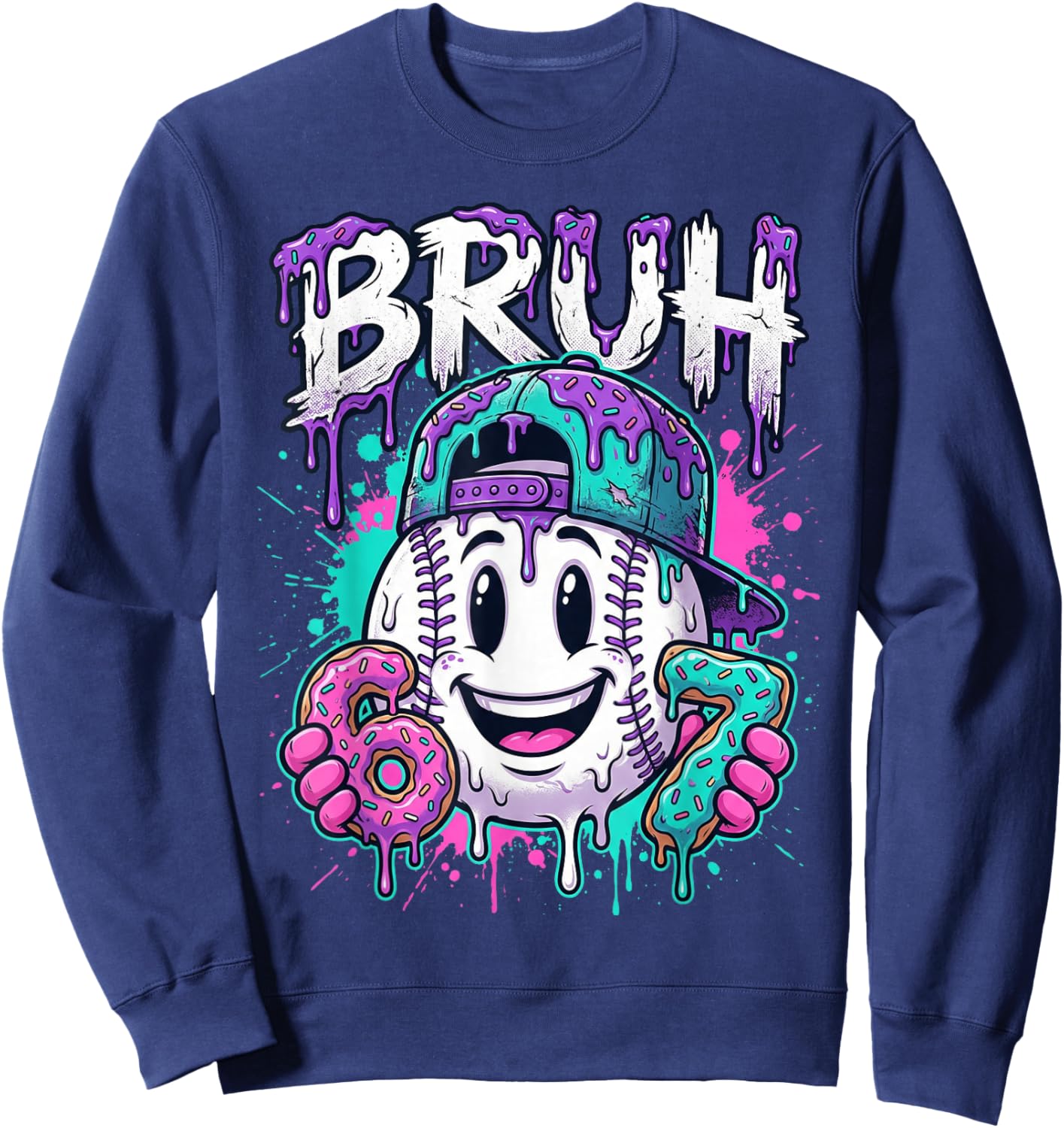 Bruh 67 Baseball Drip Boys Kids Six Seven Meme 6-7 Dripping Sweatshirt - Sweatshirt | Navy