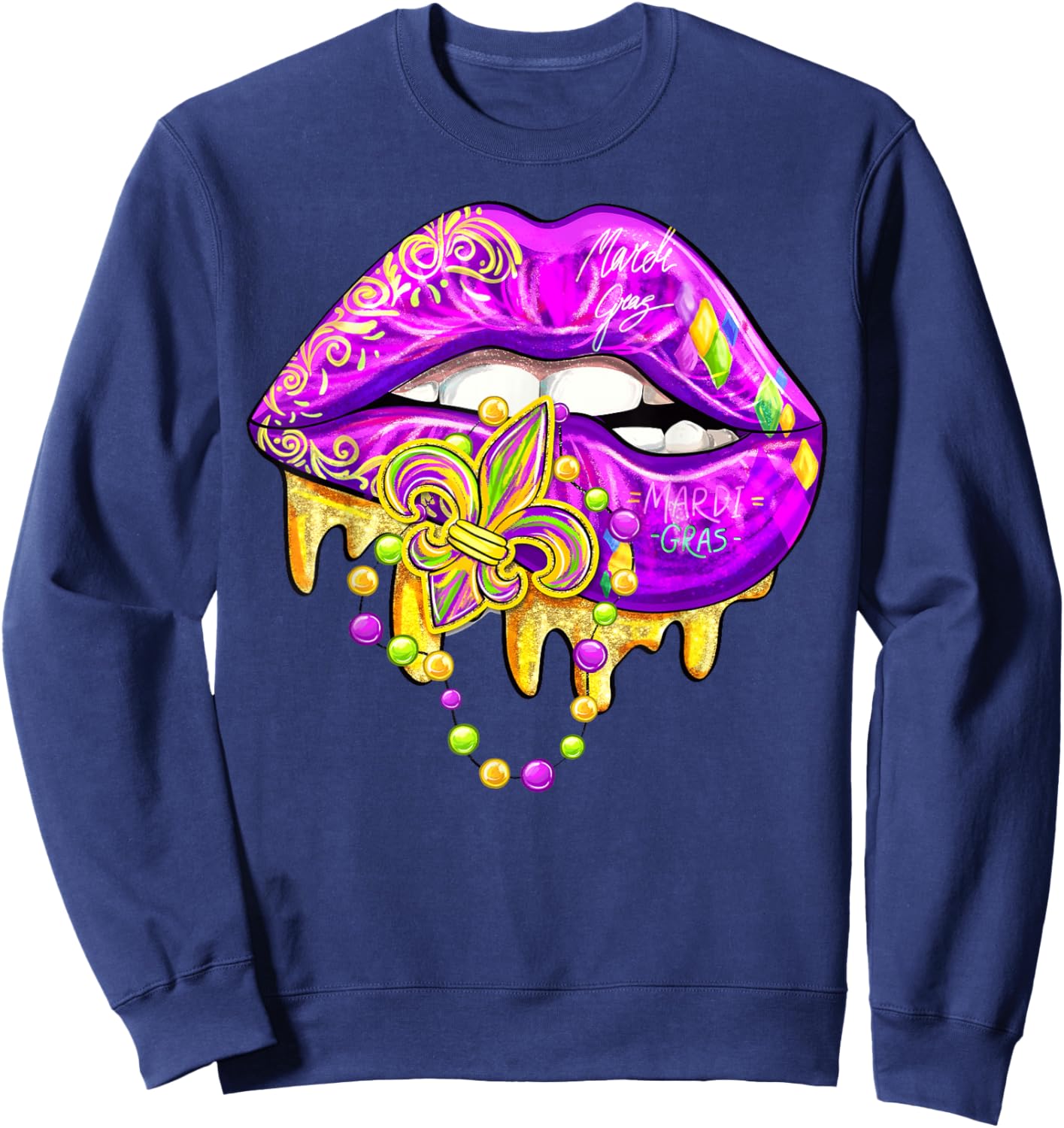Mardi Gras Lips Carnival Fleur De Lis Costume Women Girl Kid Sweatshirt - Sweatshirt | Navy
