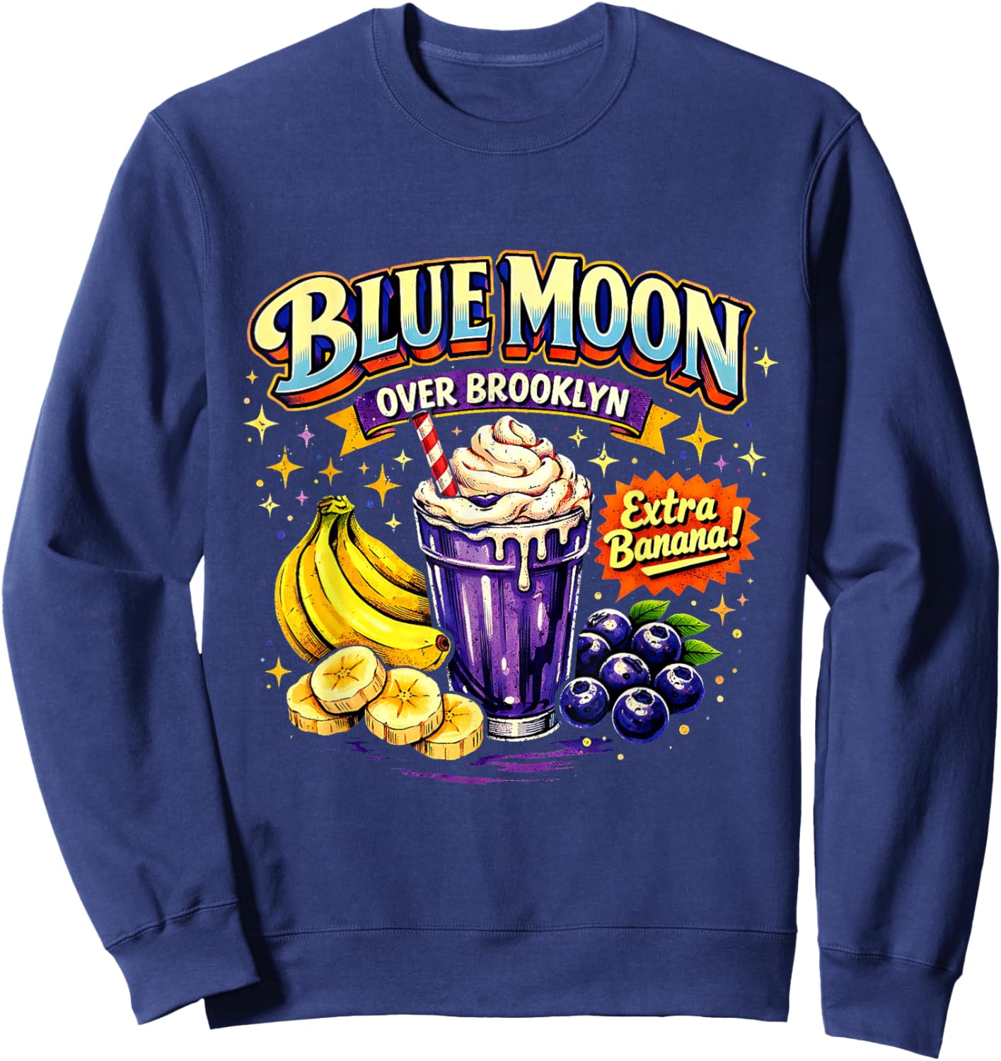 Blue Moon Over Brooklyn Extra Banana Blueberry Smoothie Art Sweatshirt - Sweatshirt | Navy