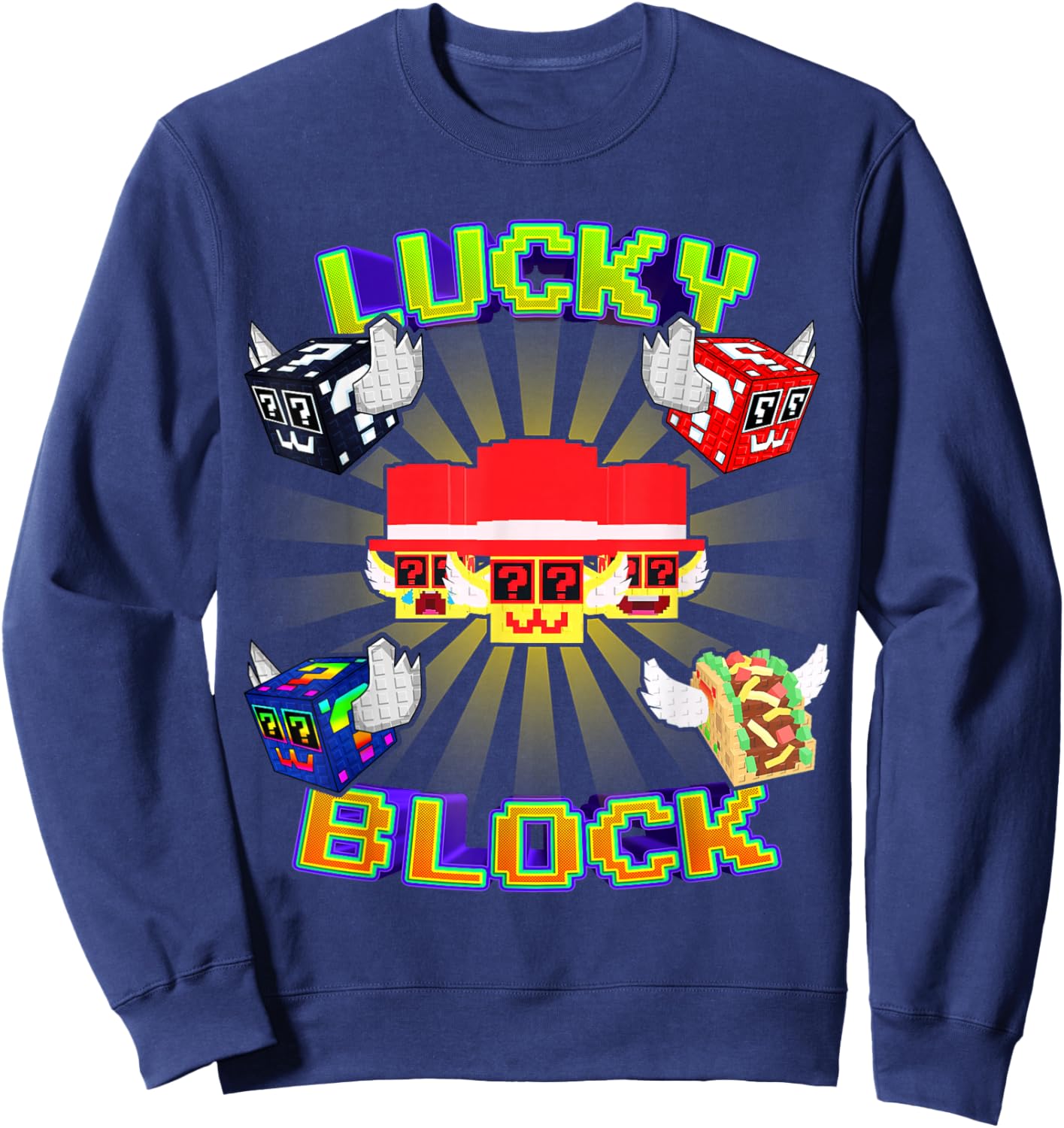 Funny Lucky Block Italian Brainrot Meme for Boys Kids Teens Sweatshirt - Sweatshirt | Navy