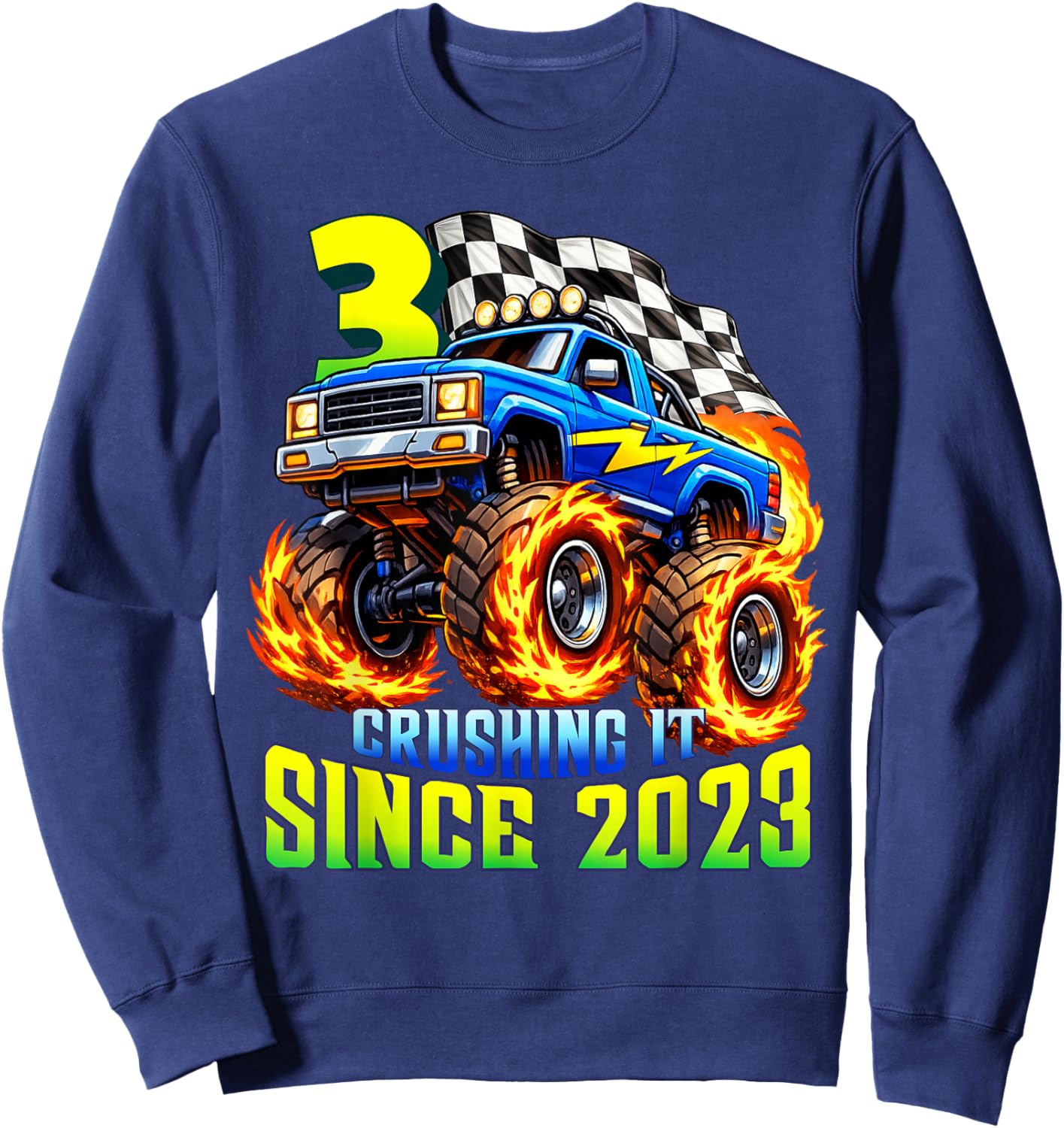 Monster Truck 3rd Birthday Crushing It Since 2023 Party Boys Sweatshirt - Sweatshirt | Navy