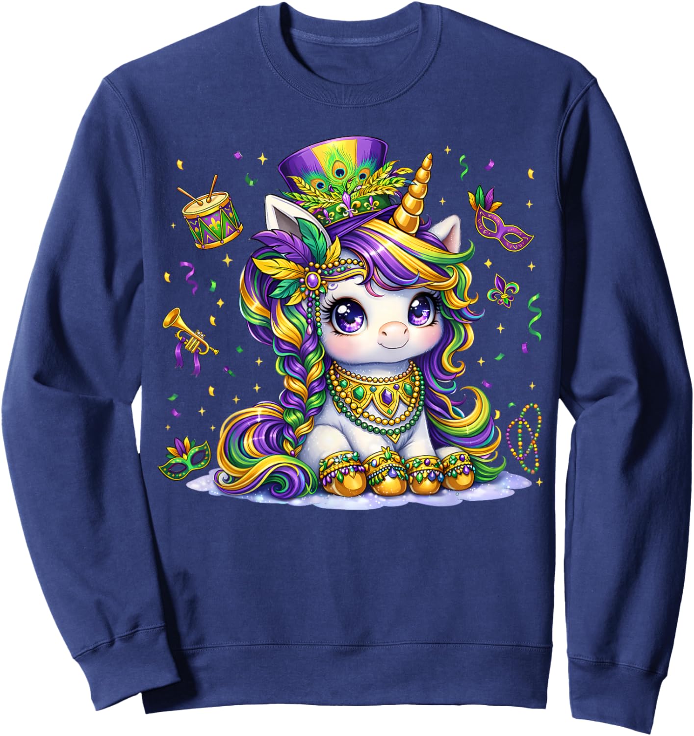 Cute Mardi Gras Princess Unicorn Bead Women Girl Kid Toddle Sweatshirt - Sweatshirt | Navy