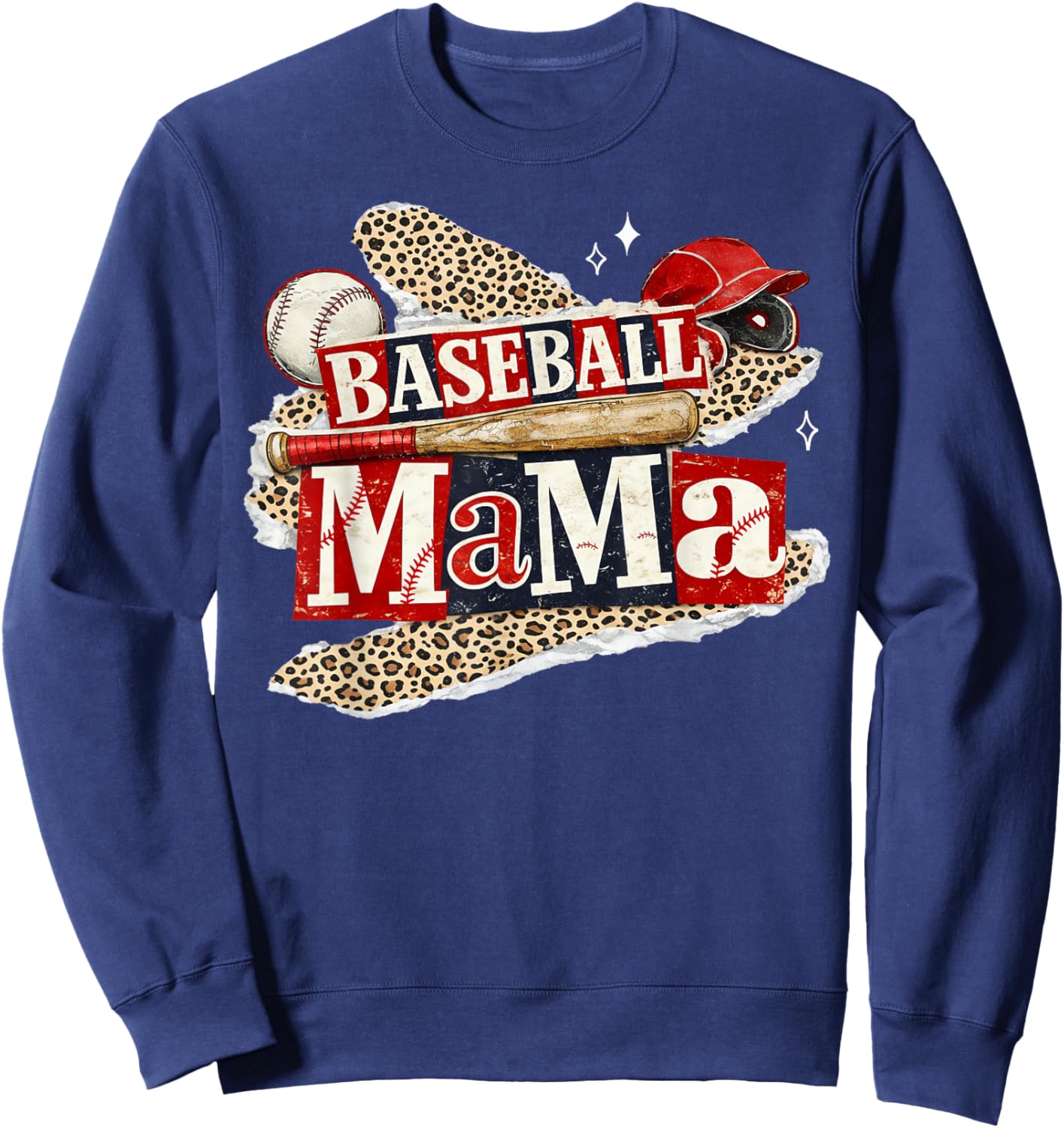 Baseball Mama Leopard Game Day Baseball Season for Mom Women Sweatshirt - Sweatshirt | Navy