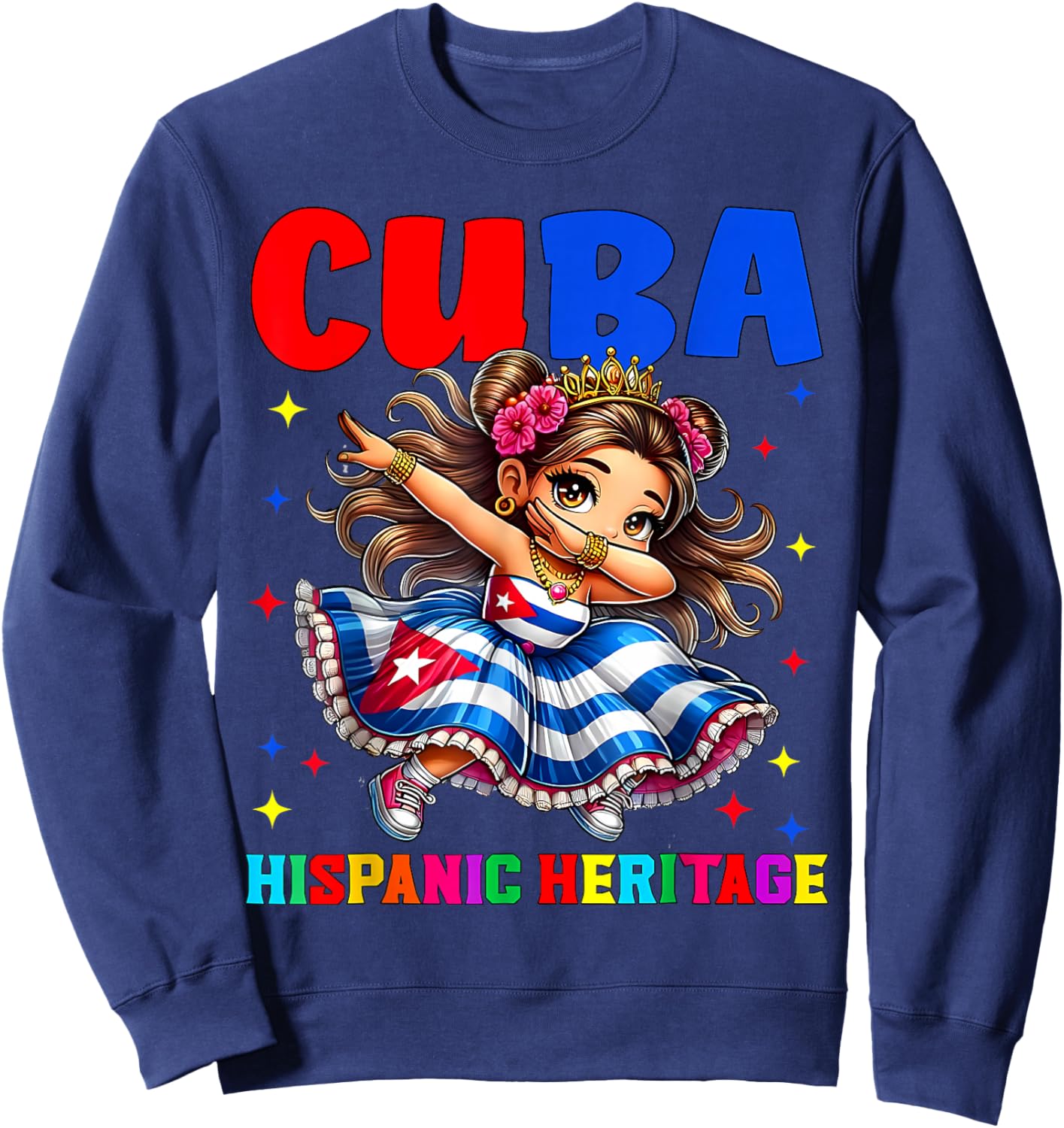 Hispanic Heritage Month Cuban Flag Cuba Dabbing Girls Kids Sweatshirt - Sweatshirt | Navy