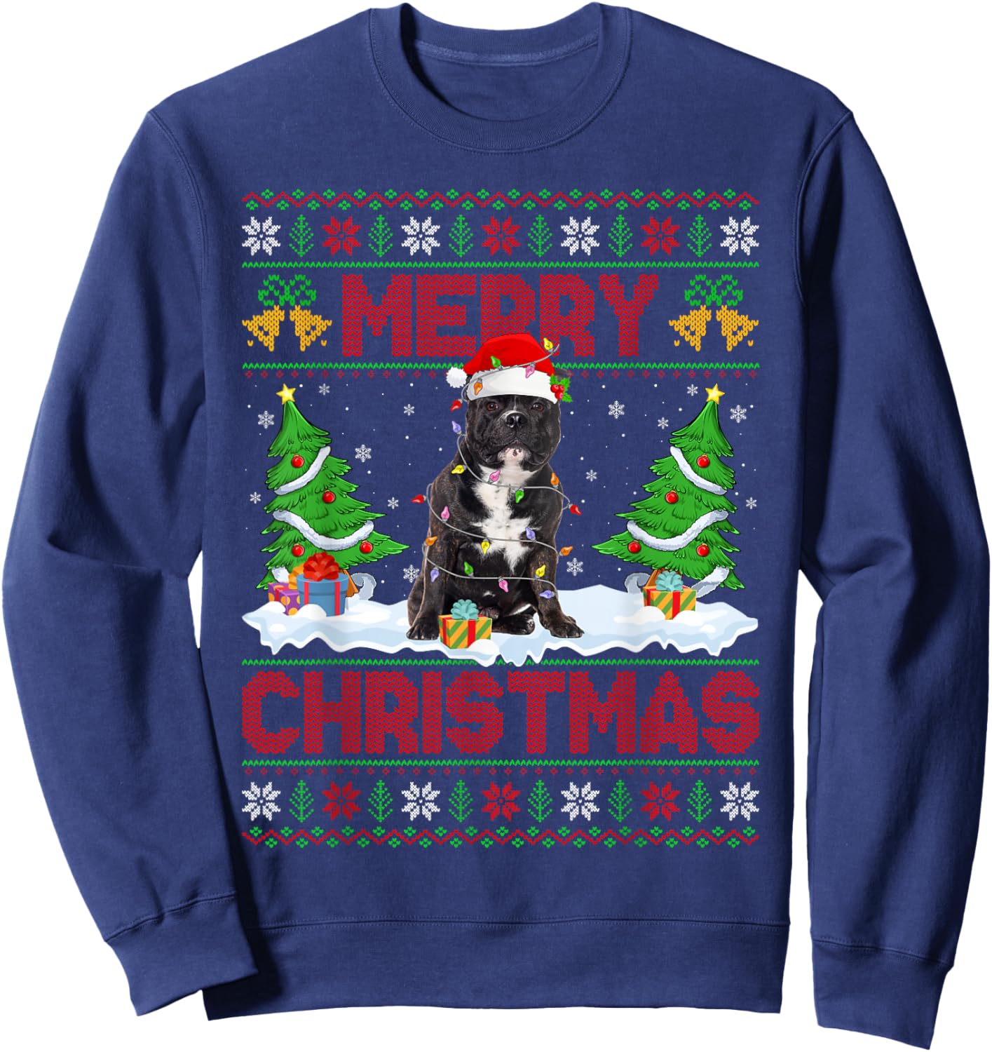 Pitbull Dog Ugly Xmas Sweater Funny Pet Dog Lover Christmas Sweatshirt - Sweatshirt | Navy