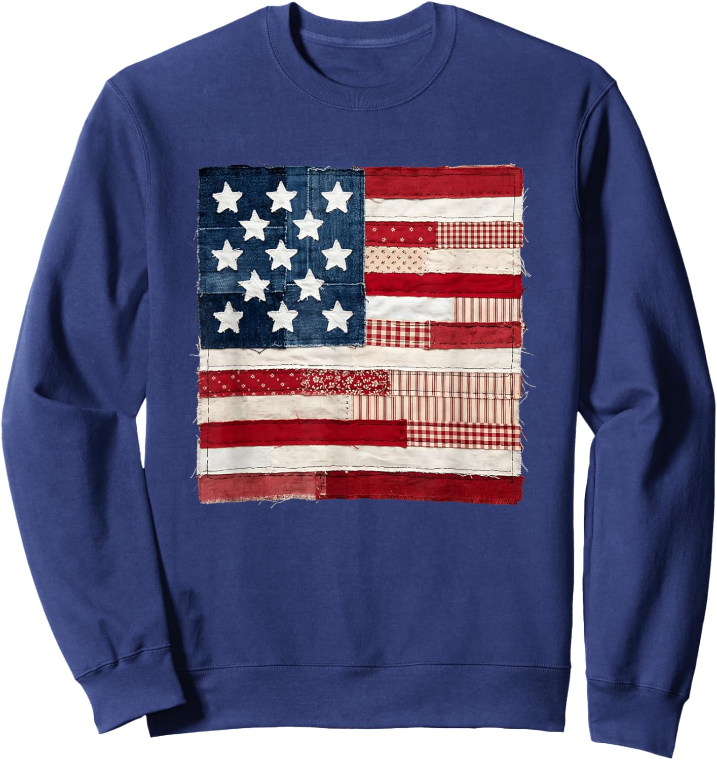 Rustic Quilted American Flag Patriotic USA Stars Stripes Sweatshirt - Sweatshirt | Navy