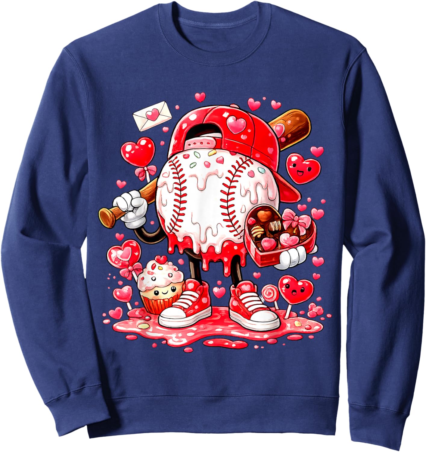 Baseball Drip Ice Cream Boys Kids Youth Valentines Sweatshirt - Sweatshirt | Navy