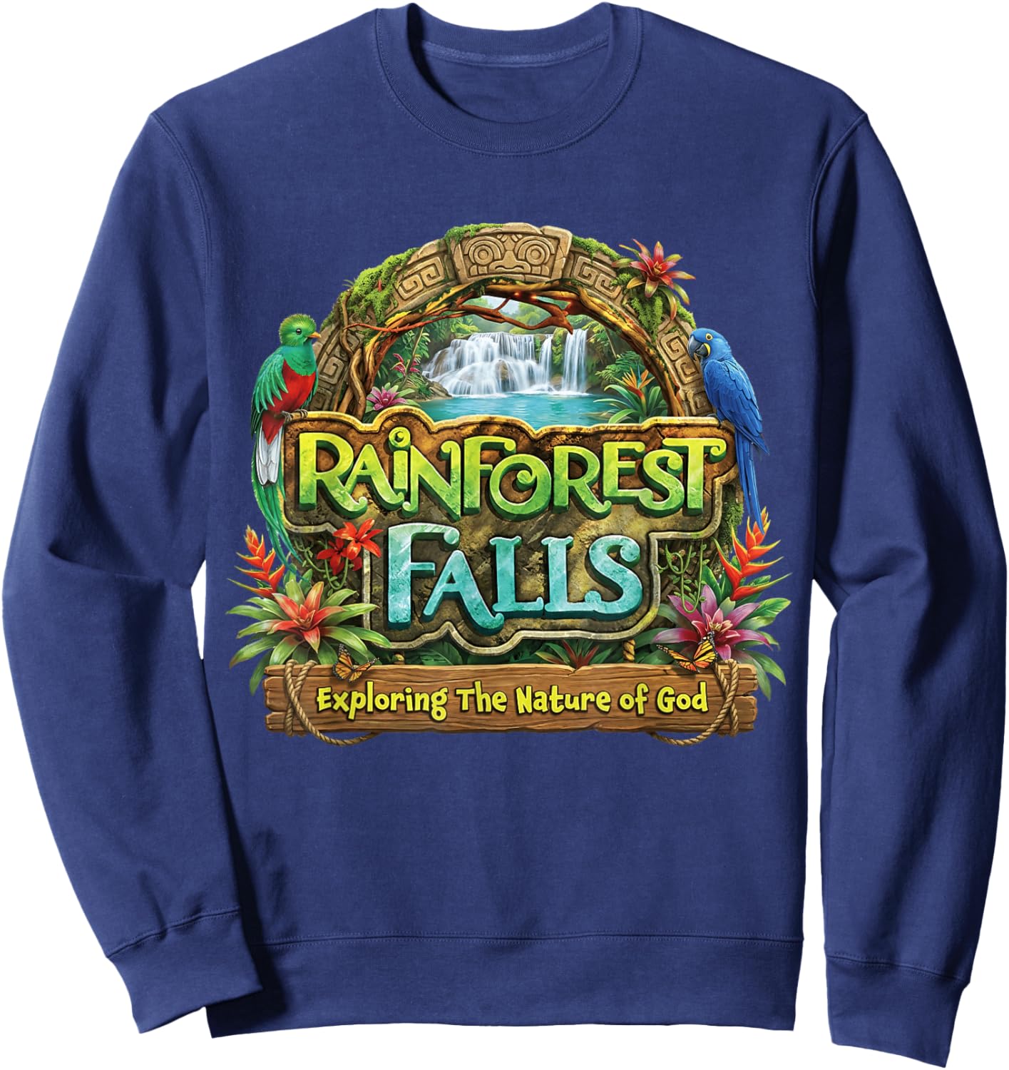 Funny VBS 2026 Rainforest Falls Exploring The Nature of God Sweatshirt - Sweatshirt | Navy