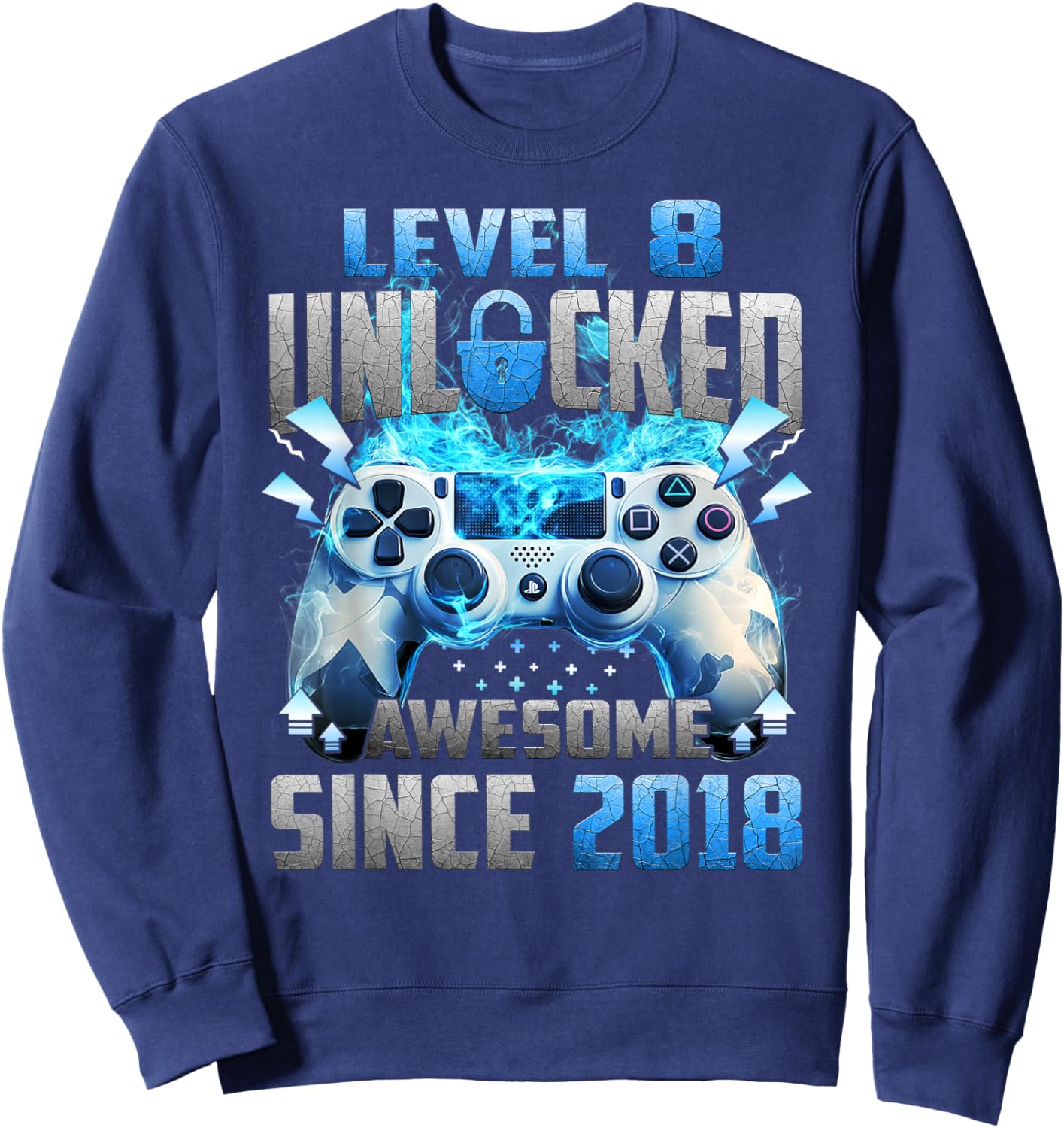 Awesome Since 2018 Vintage Level 8 Unlocked Video Gamer Sweatshirt - Sweatshirt | Navy