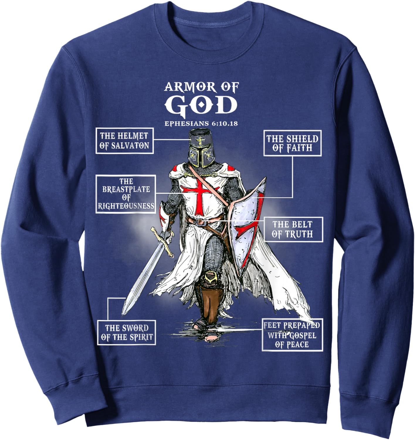 Armor of God Knight Templar Christian Sweatshirt - Sweatshirt | Navy