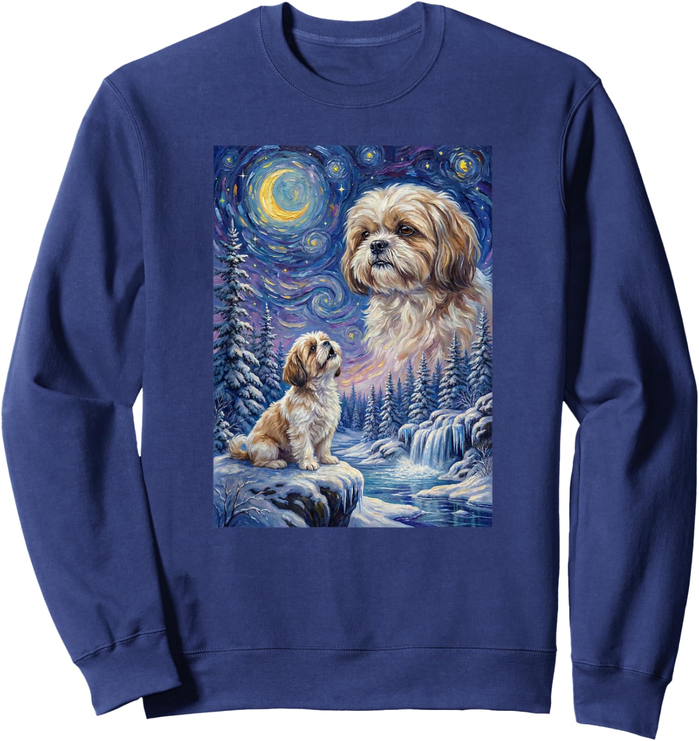 Howling to The Moon Meme Animal Dog Shih Tzu Sweatshirt - Sweatshirt | Navy