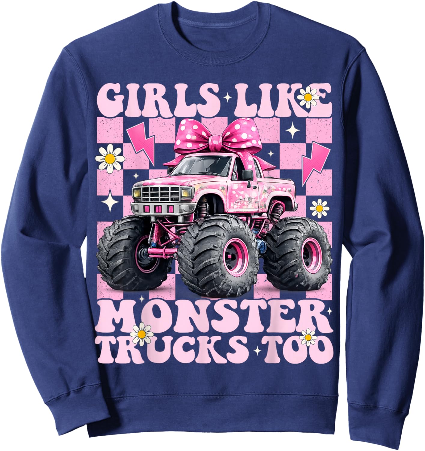 Girls Like Monster Trucks Too Coquette Bow Adults Toddlers Sweatshirt - Sweatshirt | Navy