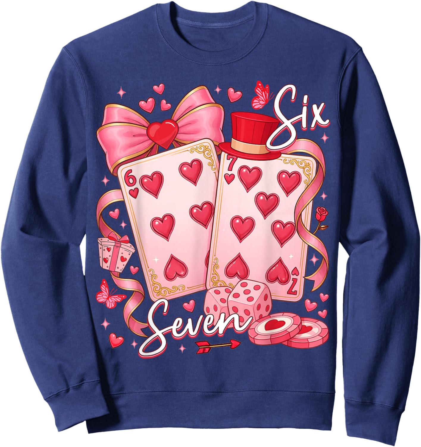 Funny Meme Six Seven 67 Valentine Playing Cards 67 Men Women Sweatshirt - Sweatshirt | Navy