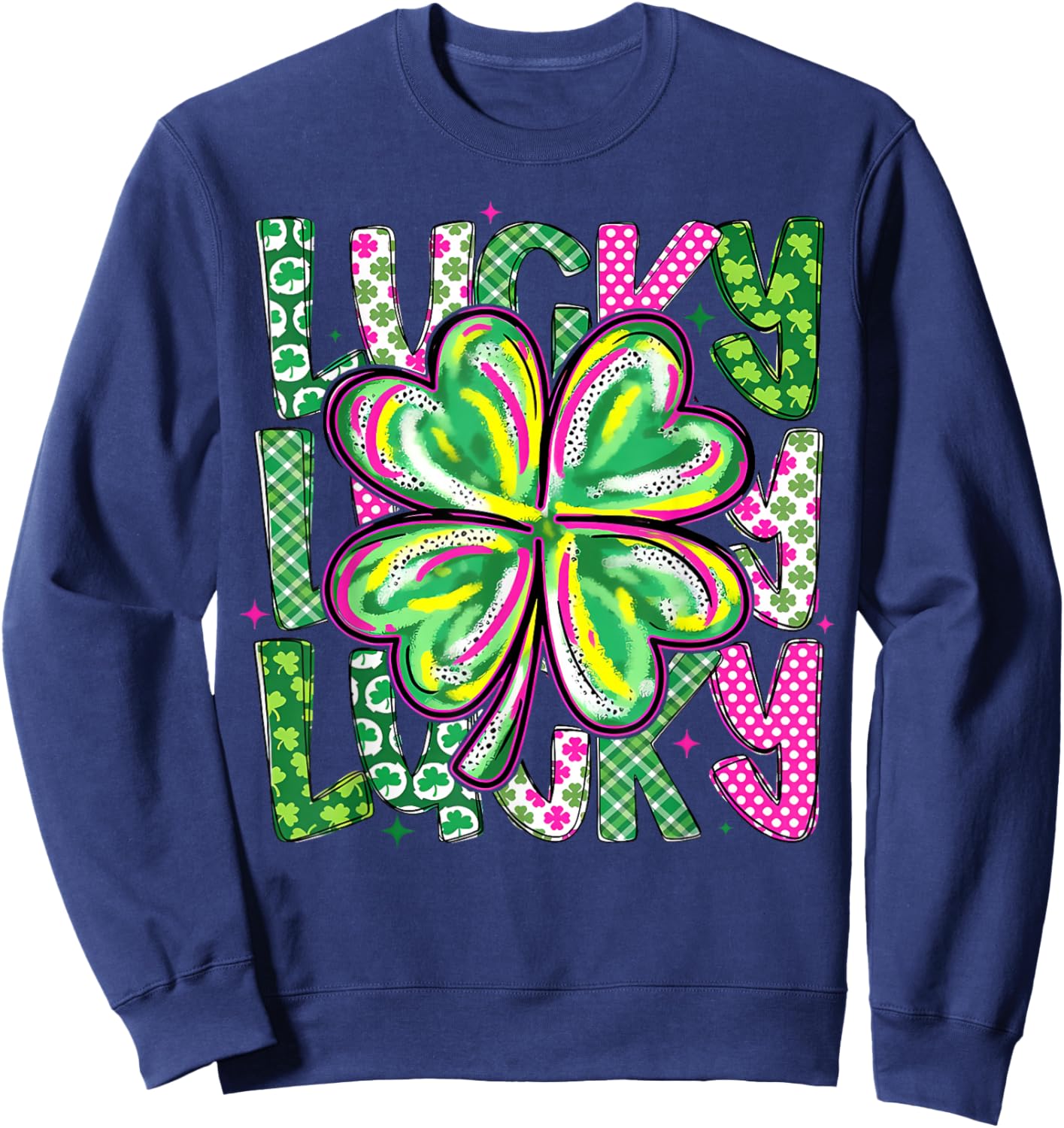 Lucky Shamrock Coquette Bow St Patricks Day Women Girl Sweatshirt - Sweatshirt | Navy