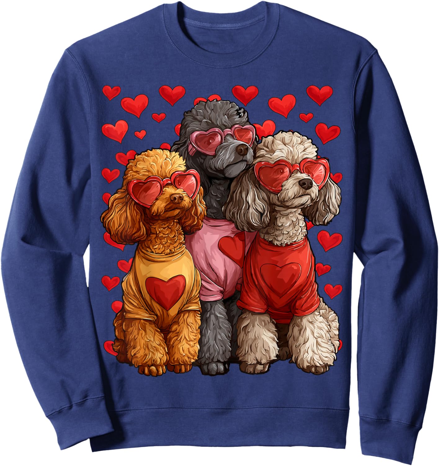 Cute Poodles Dogs with Hearts Sunglasses Valentines Day Love Sweatshirt - Sweatshirt | Navy