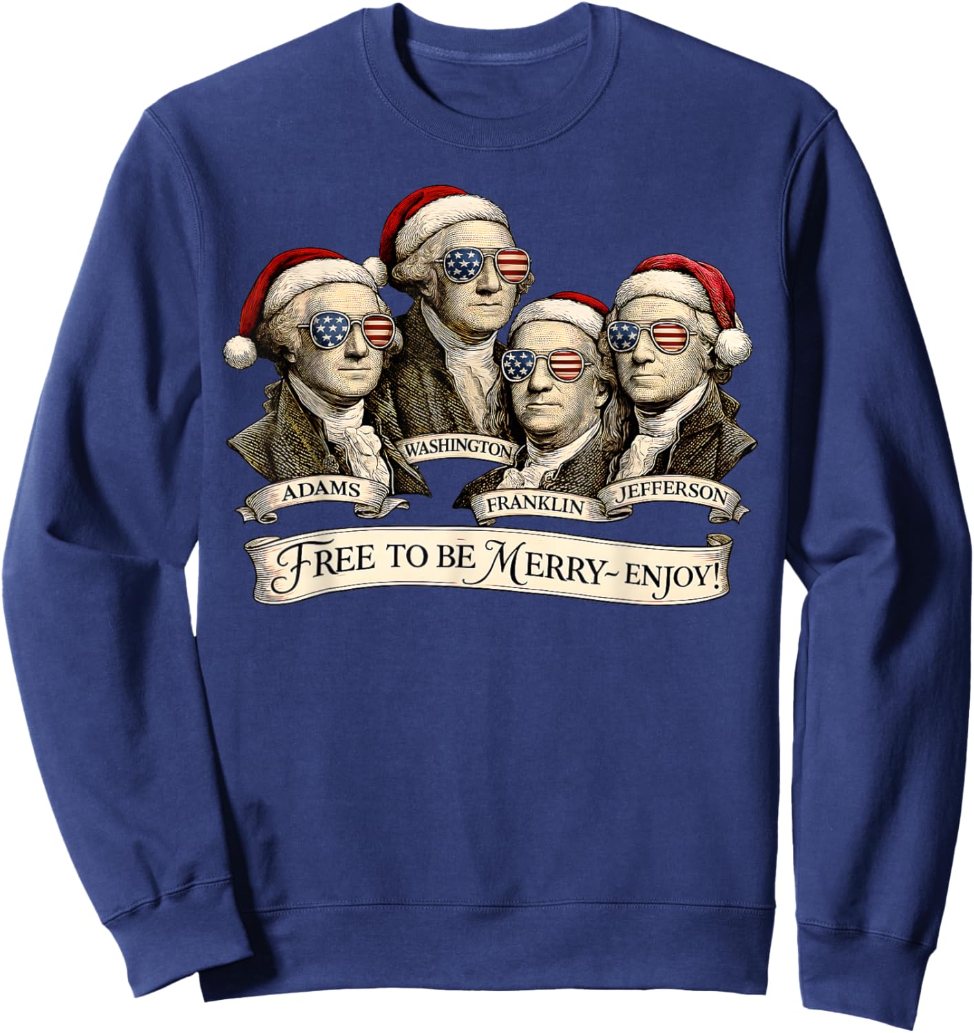 Vintage Founding Fathers Santa Hats Patriotic Christmas Sweatshirt - Sweatshirt | Navy