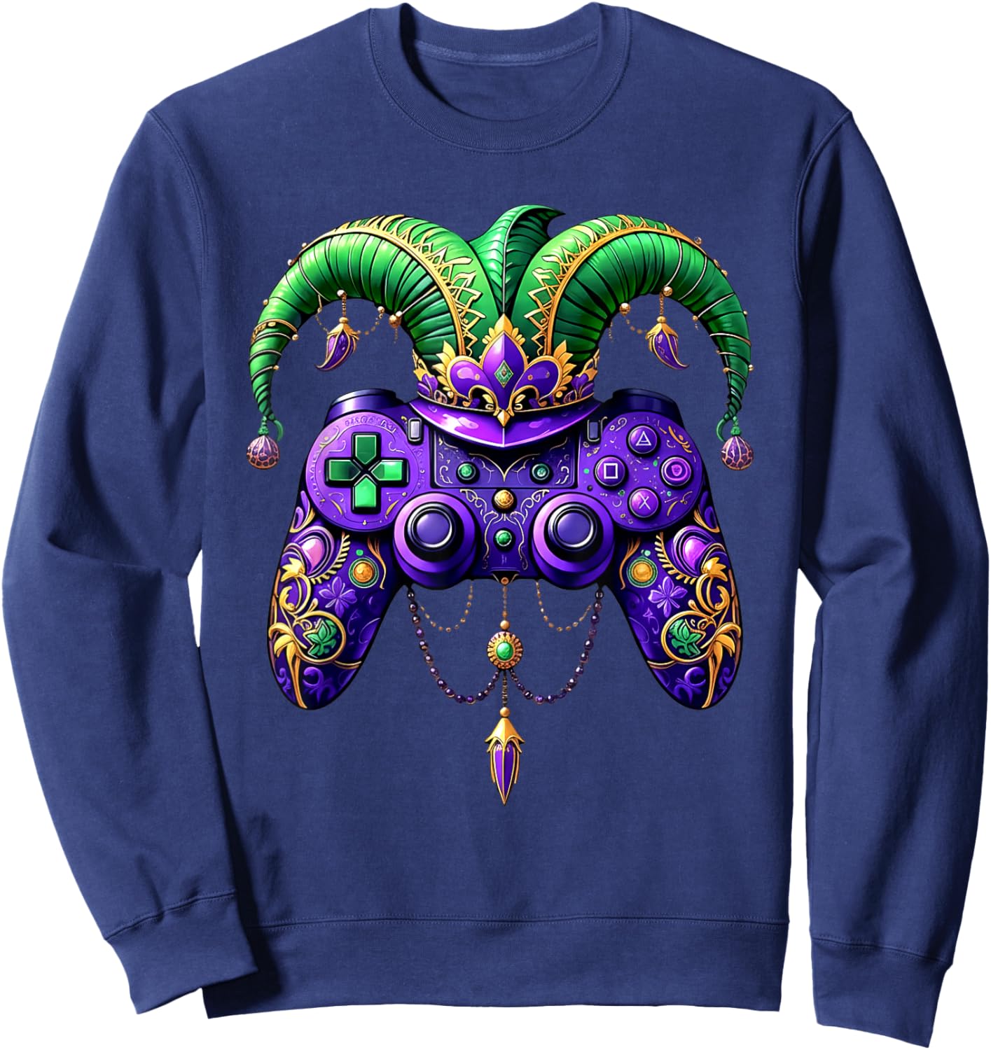 Mardi Gras Video Game Controller Jester Mask Kids Boys Sweatshirt - Sweatshirt | Navy