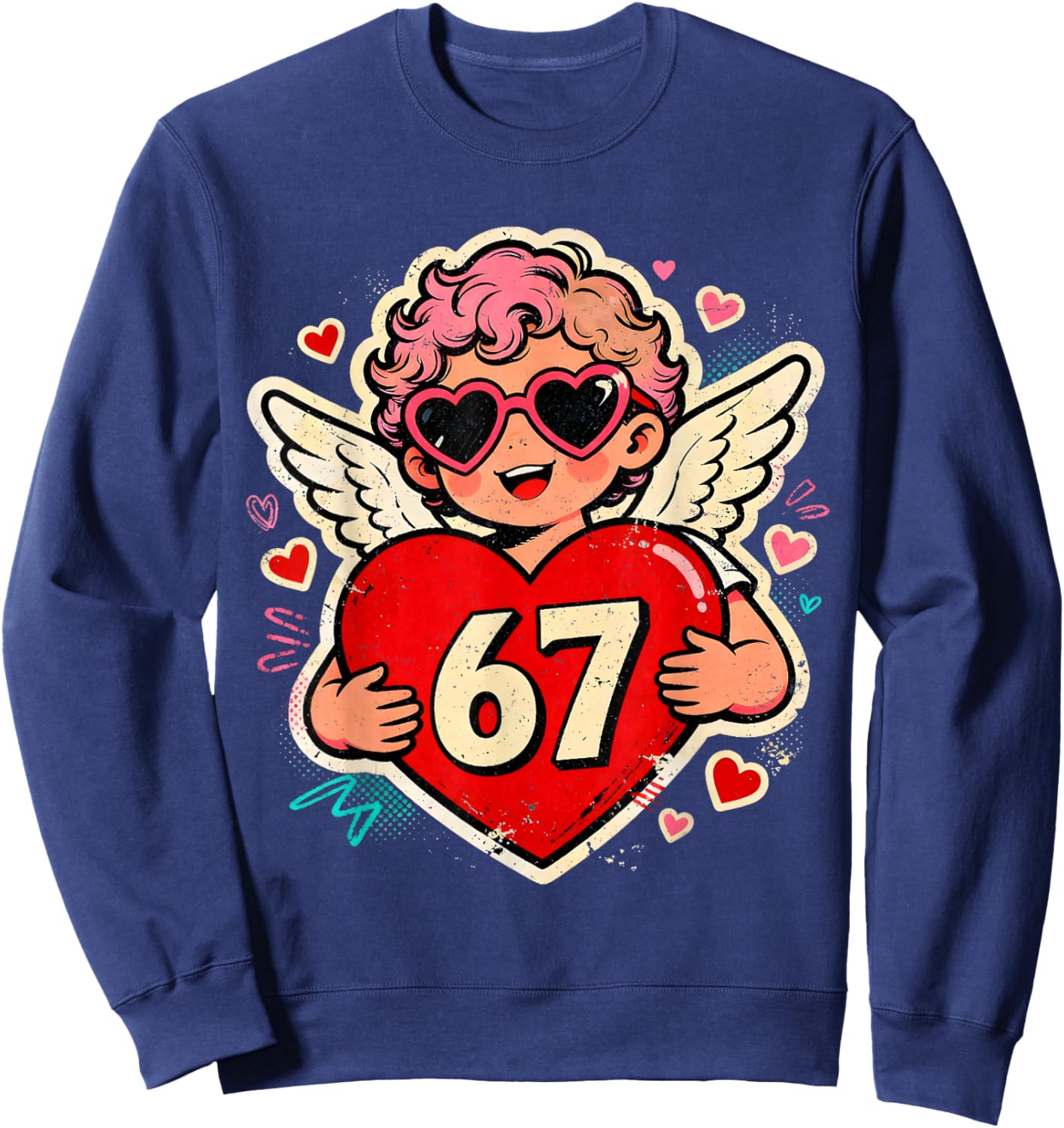 Valentine 67 Six Seven Cupid Heart Meme Design Sweatshirt - Sweatshirt | Navy