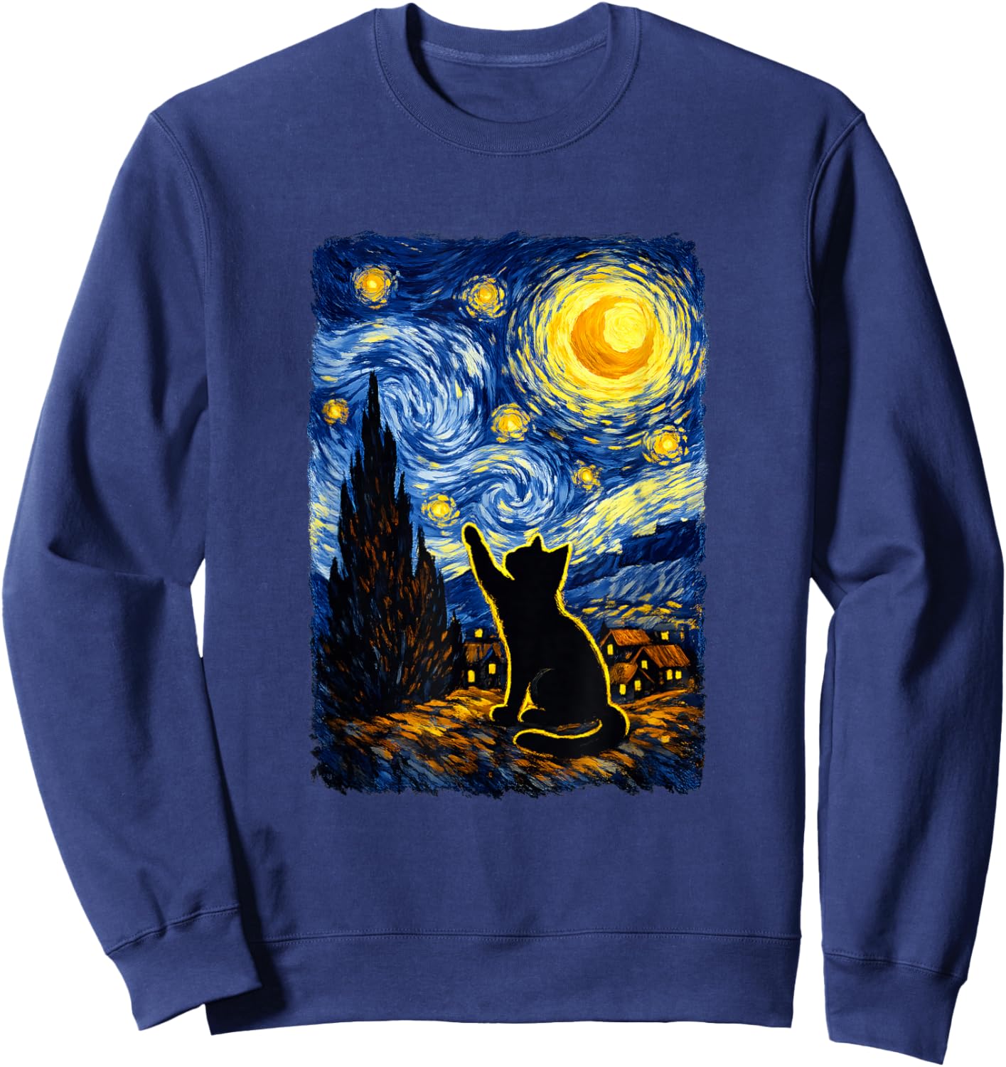 Starry Night Cat Art PostImpressionist Sweatshirt - Sweatshirt | Navy