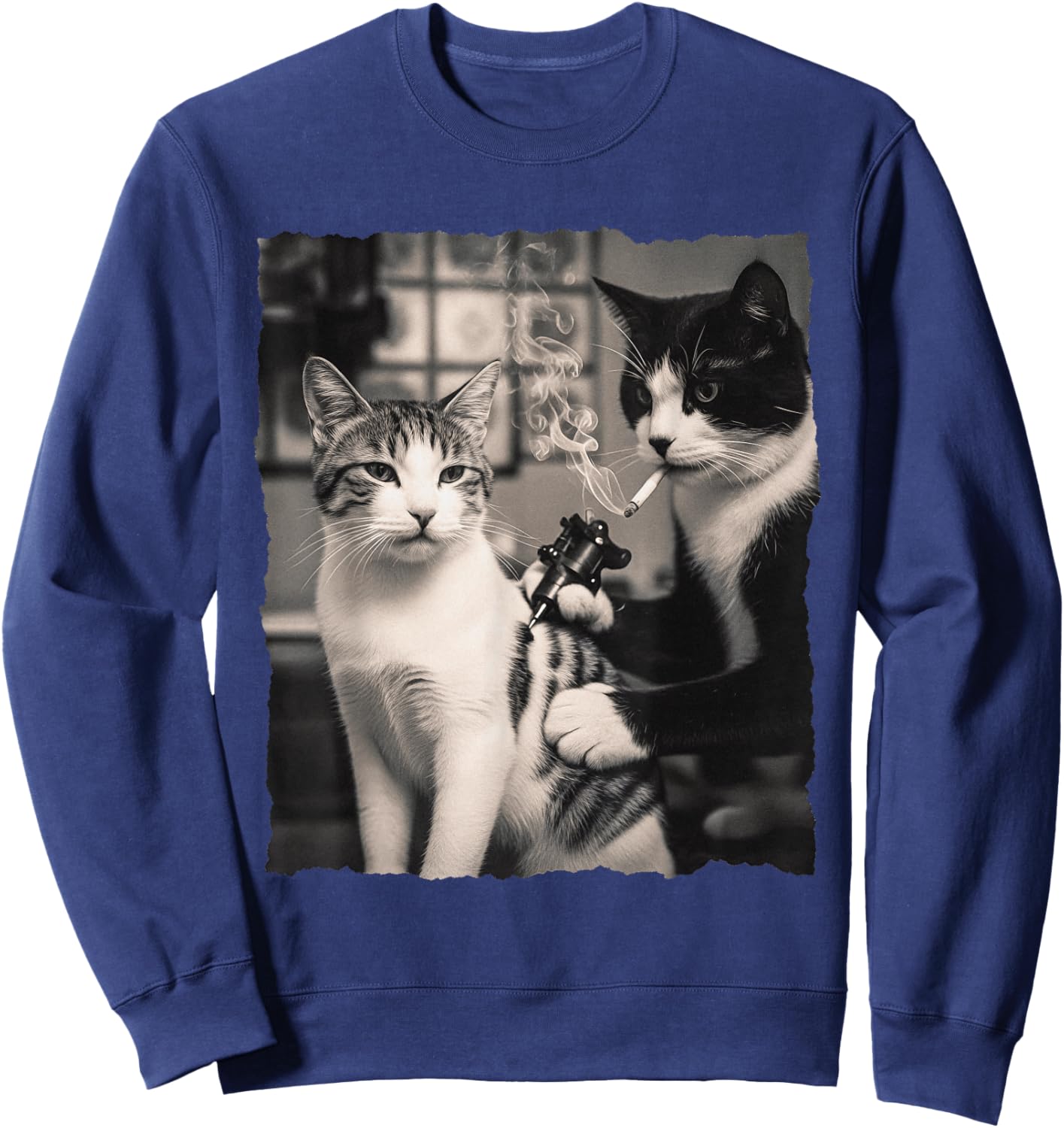 Vintage Cat Smoking Tattoo Inked Kitty Artist Funny Tattooin Sweatshirt - Sweatshirt | Navy