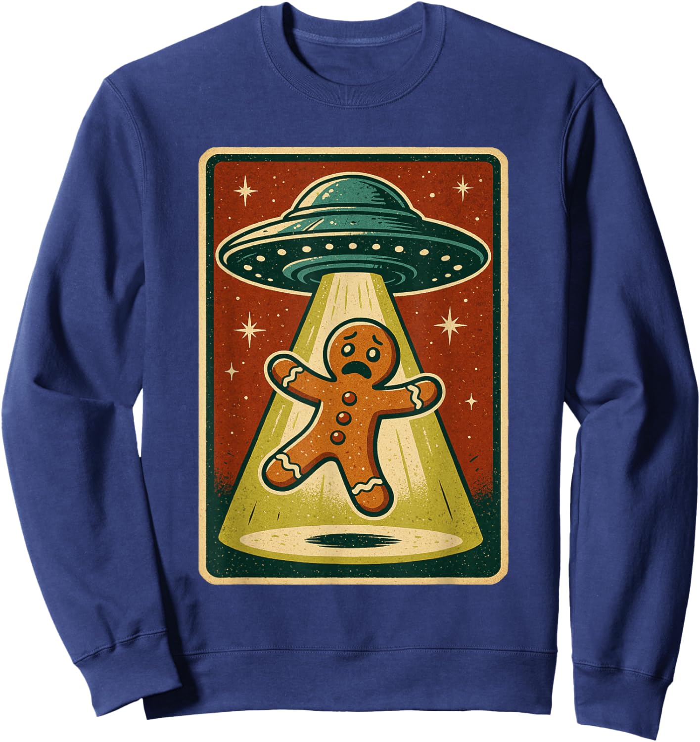 Alien Abduction Gingerbread Man Christmas Men Women Kids Sweatshirt - Sweatshirt | Navy