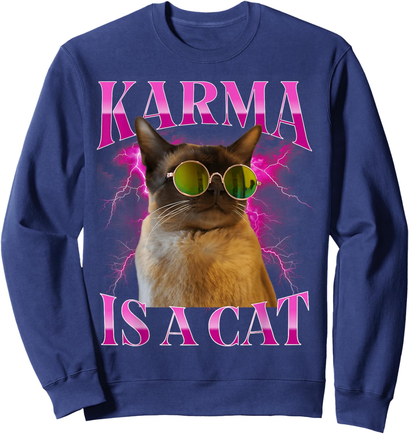 Karma is A Cat, Funny Cat Lovers Design Sweatshirt - Sweatshirt | Navy