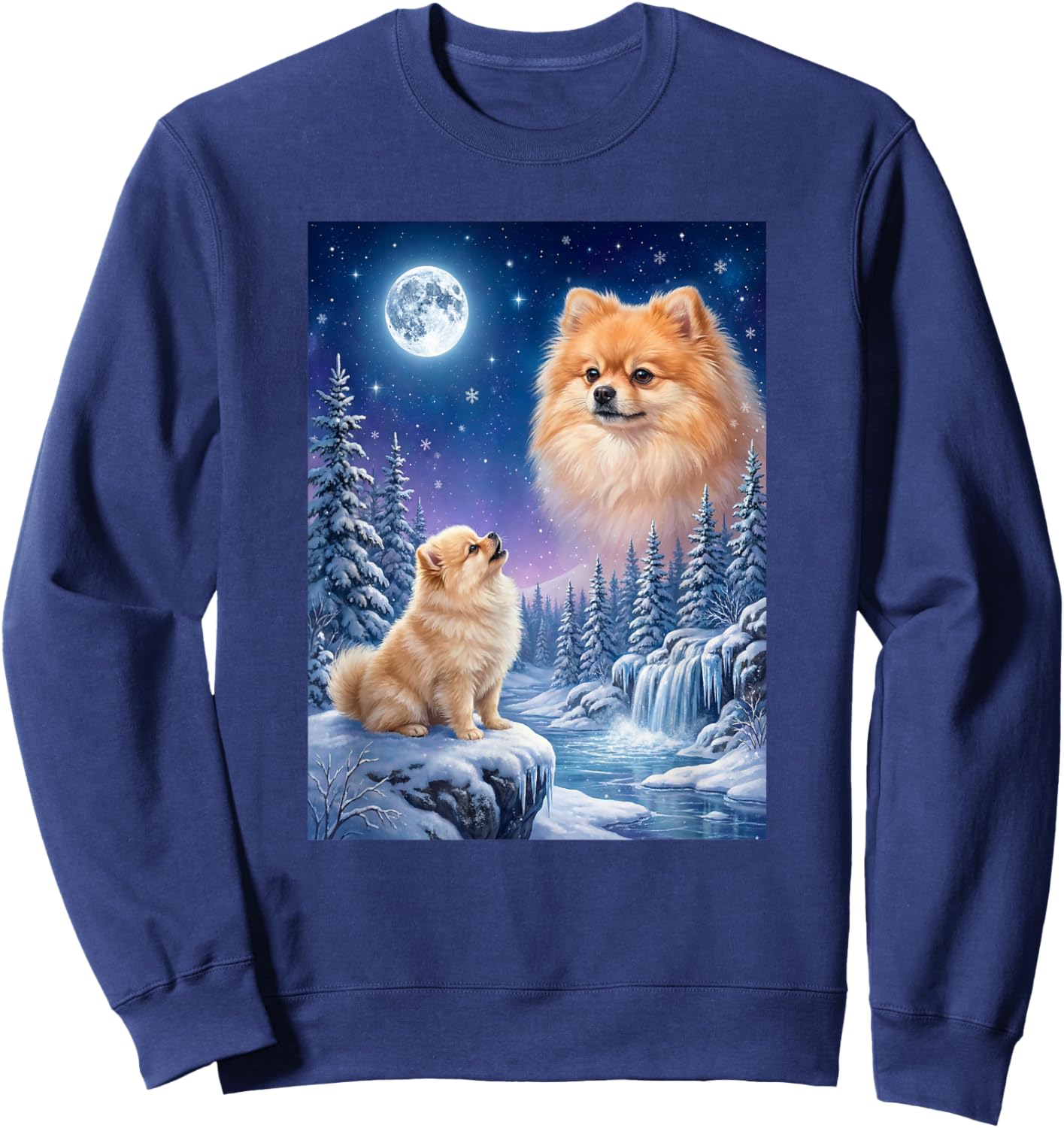 Howling to The Moon Meme Animal Dog Pomeranian Sweatshirt - Sweatshirt | Navy