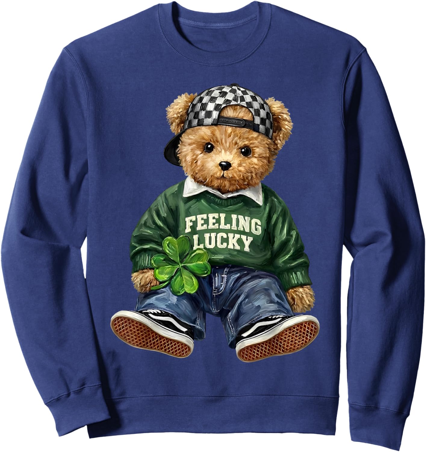 Cute Funny Teddy Bear Feeling Lucky Drinking St Patricks Day Sweatshirt - Sweatshirt | Navy