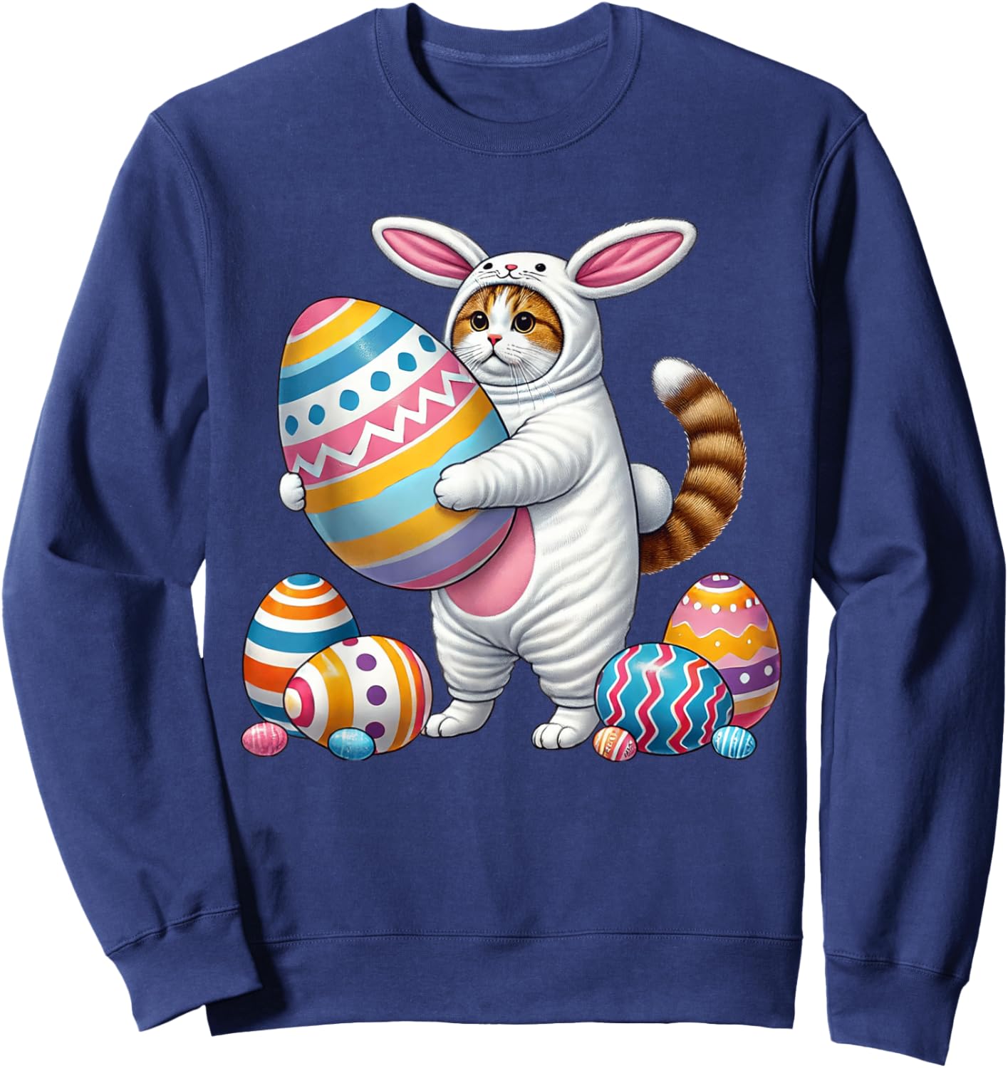 Easter Orange Cat Bunny Ears Funny Costume Kids Boys Girls Sweatshirt - Sweatshirt | Navy