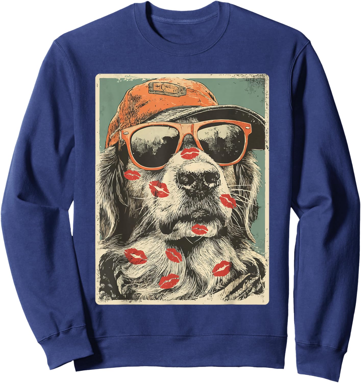 Golden Retriever with Sunglasses Kisses Valentine's Day Sweatshirt - Sweatshirt | Navy