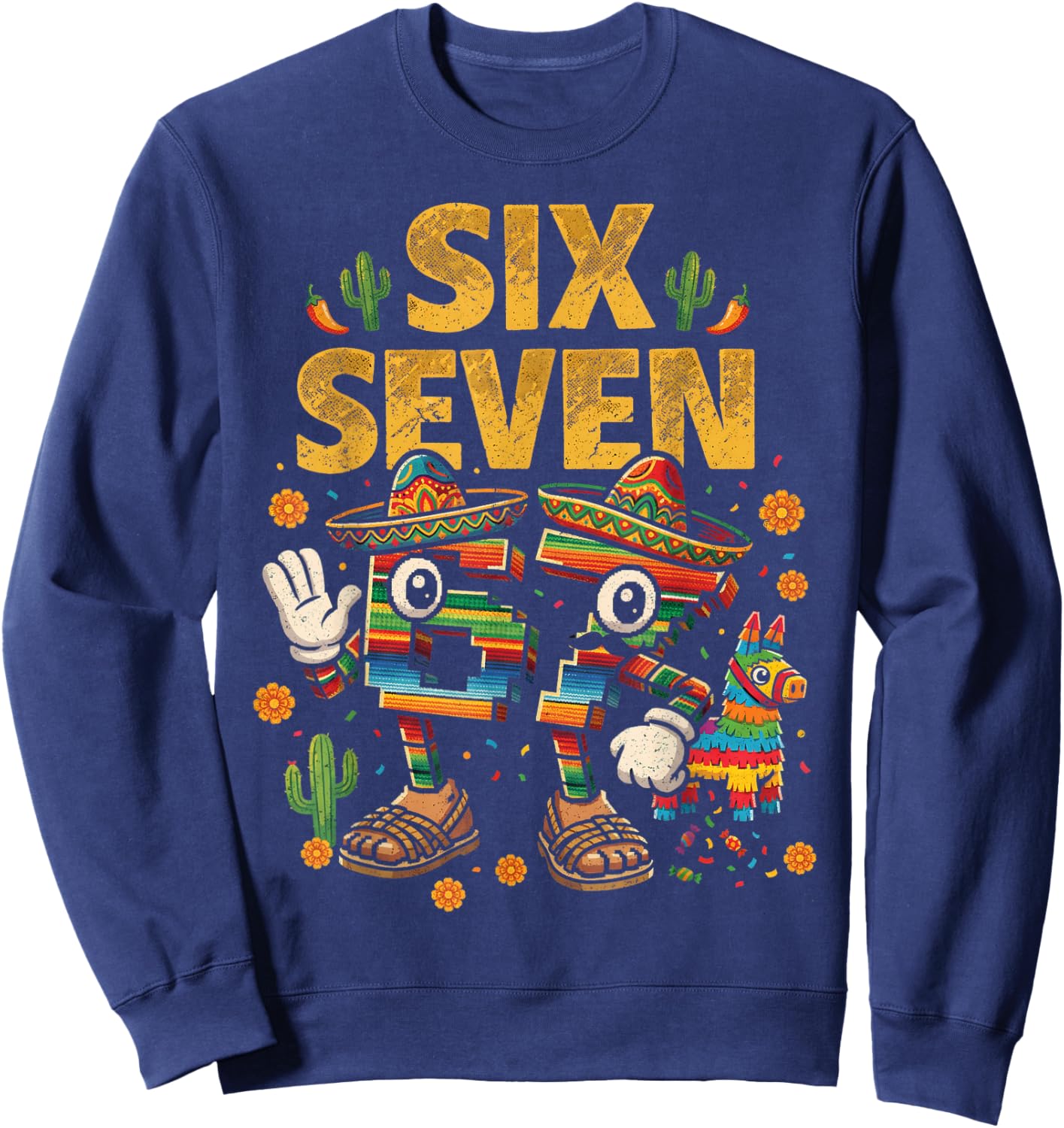 Kids Meme 67 Six Seven brainrot Sombrero 6 7 Cinco de Mayo Sweatshirt - Sweatshirt | Navy