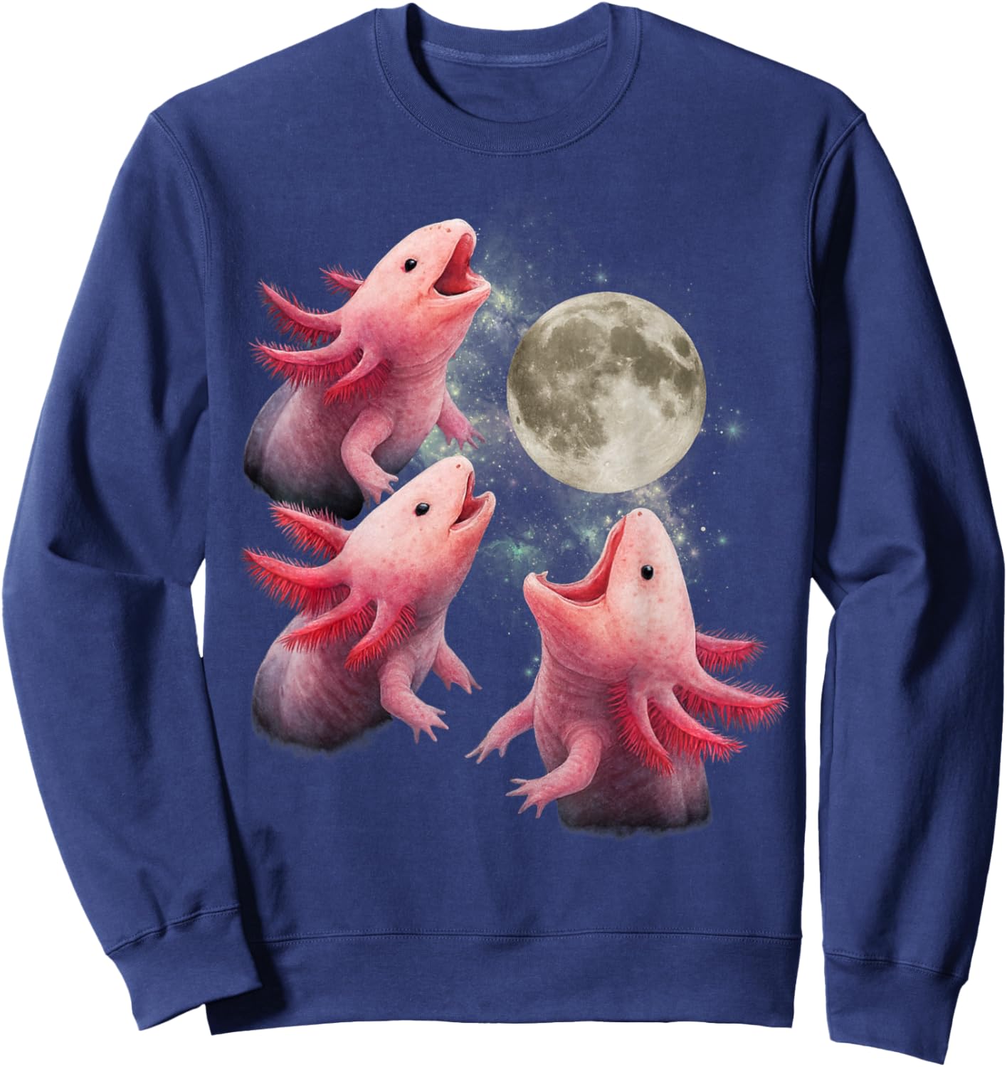 3 Axolotls Howling at The Moon Funny Axolotl Lover Sweatshirt - Sweatshirt | Navy