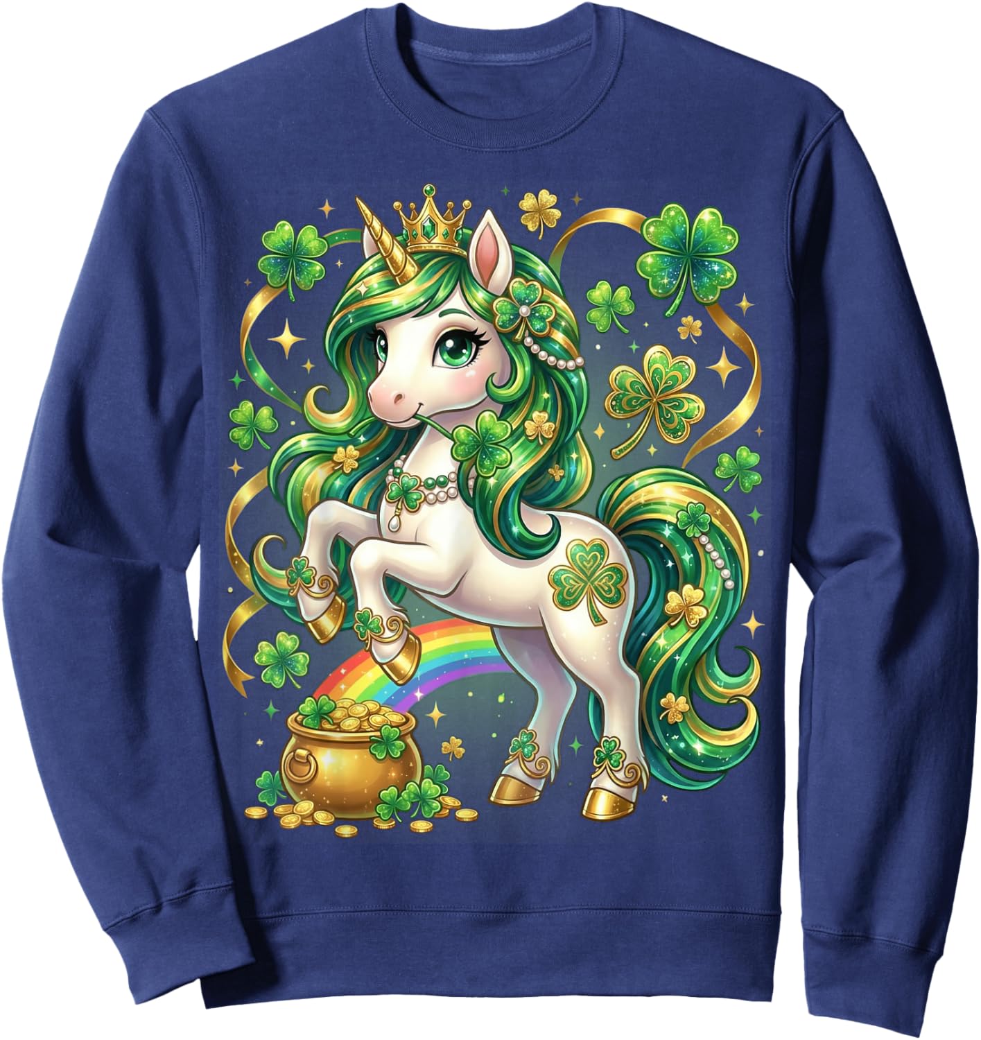 Unicorn St Patricks Day Toddler Girls Kid Shamrock Lepricorn Sweatshirt - Sweatshirt | Navy