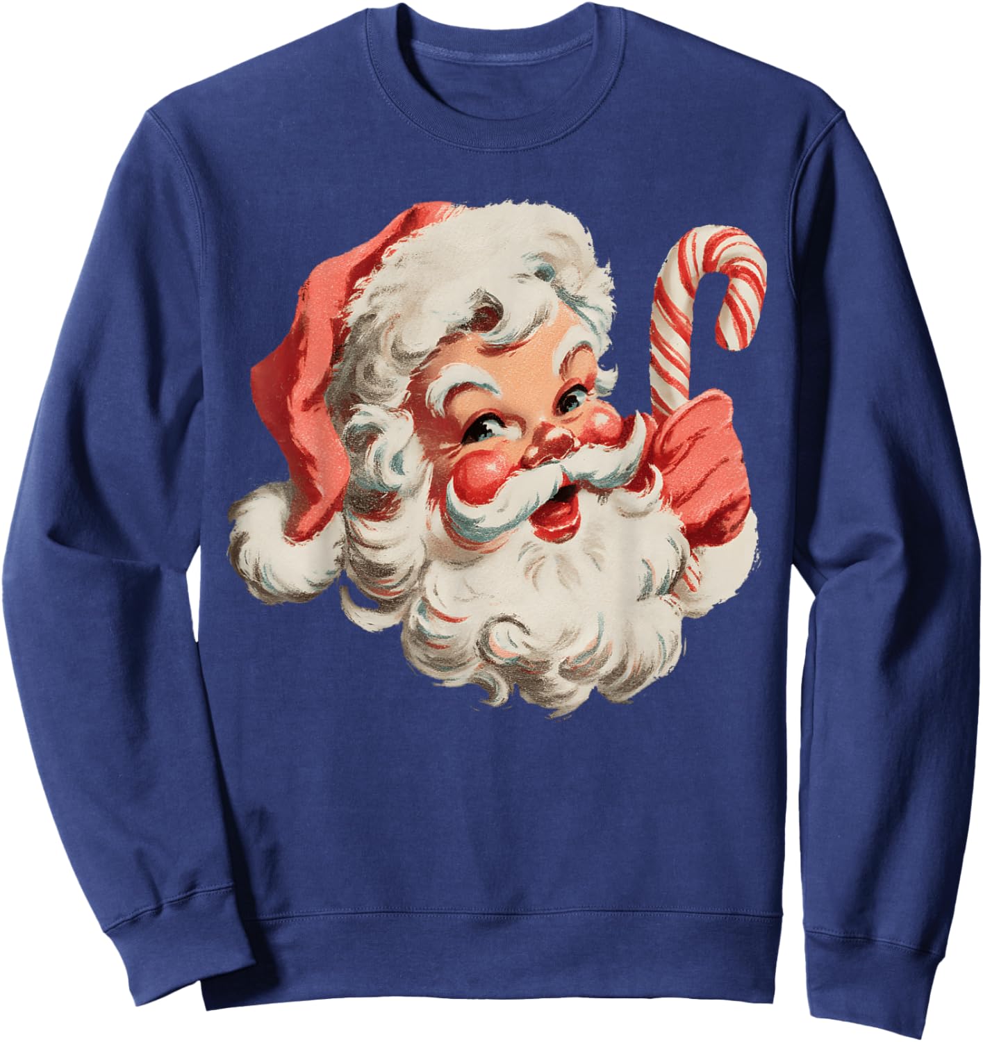 Vintage Retro Merry Christmas Santa Claus Face Candy Cane Sweatshirt - Sweatshirt | Navy