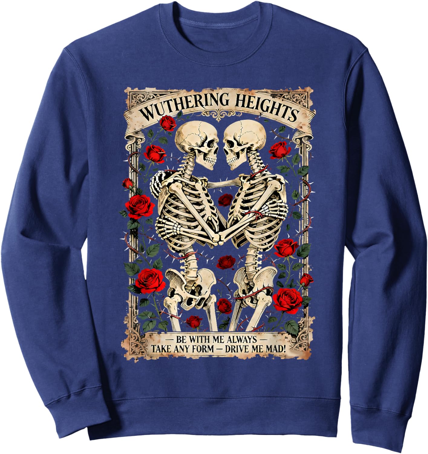 Wuthering Heights Gothic Skull Literary Art Sweatshirt - Sweatshirt | Navy