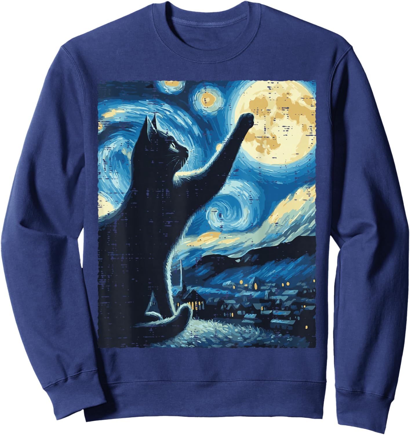 Cat Reaching Moon Starry Night Funny Kitten Men Women Kids Sweatshirt - Sweatshirt | Navy