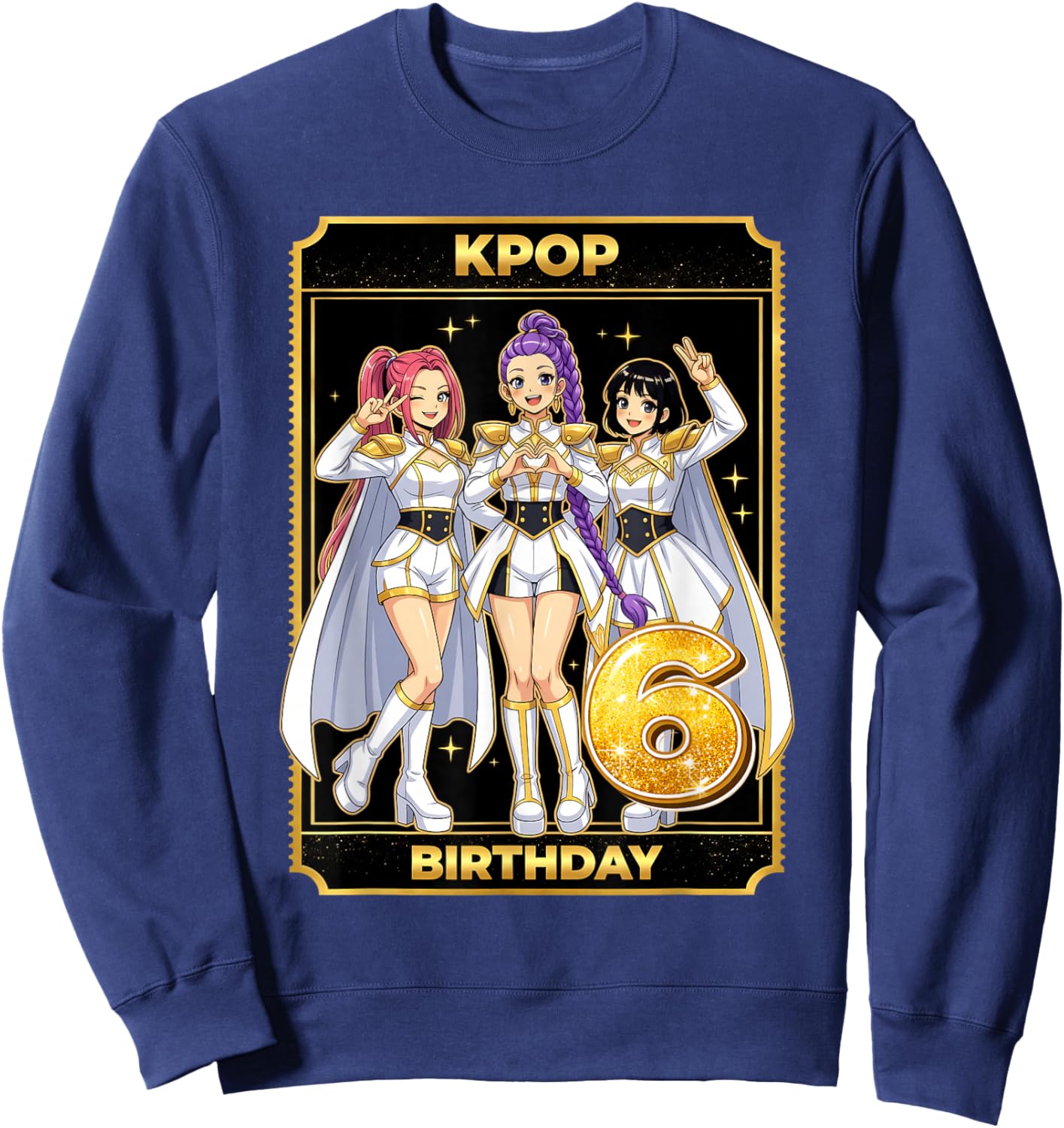 6th Birthday K-pop Star Korean Pop Music Lovers Girls Bday Sweatshirt - Sweatshirt | Navy