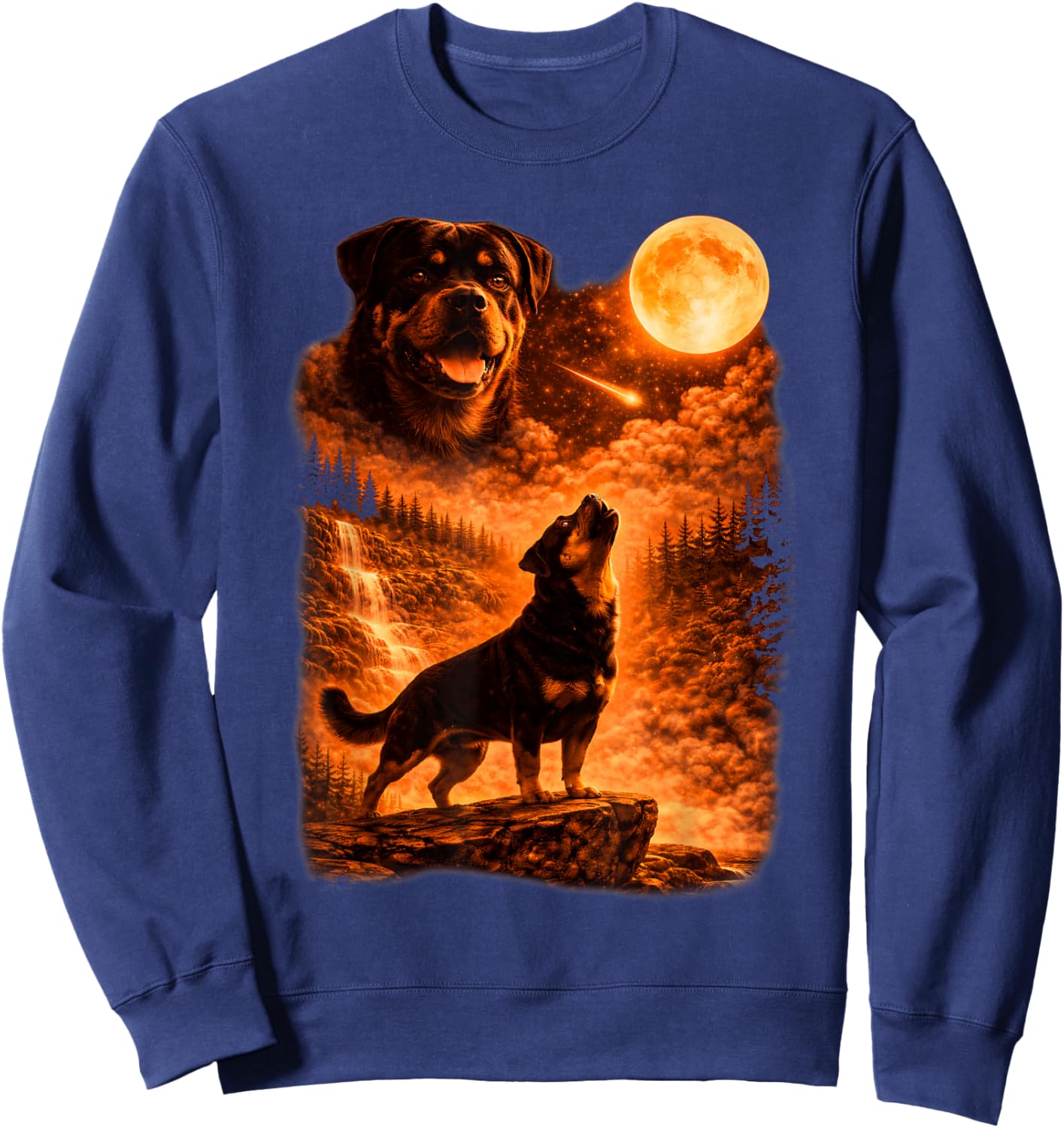 Rottweiler Howling to The Moon Funny Vintage Rottweiler Dog Sweatshirt - Sweatshirt | Navy