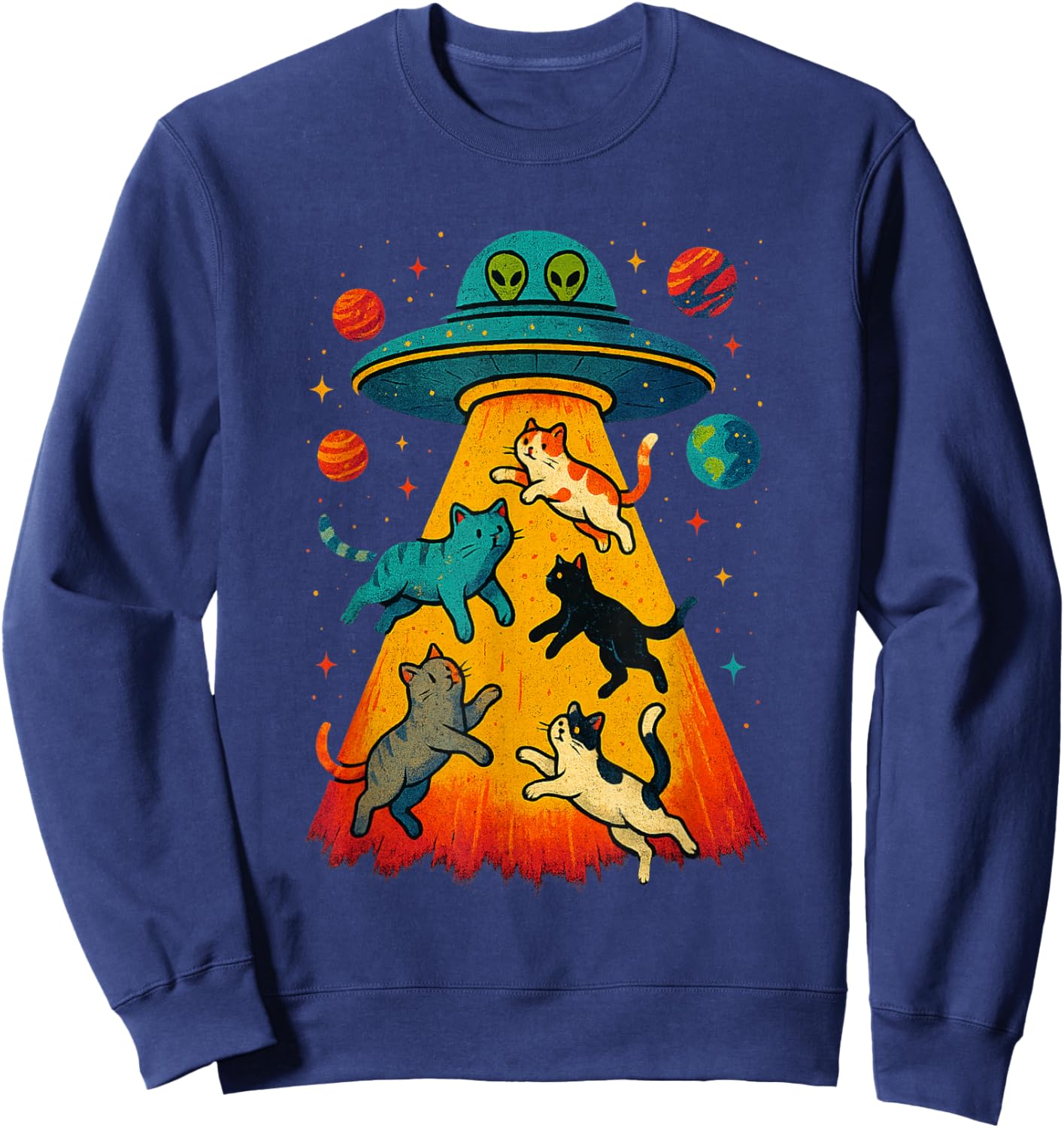 Alien Abduction Cats UFO Flying Saucer Space Girls Kid Sweatshirt - Sweatshirt | Navy