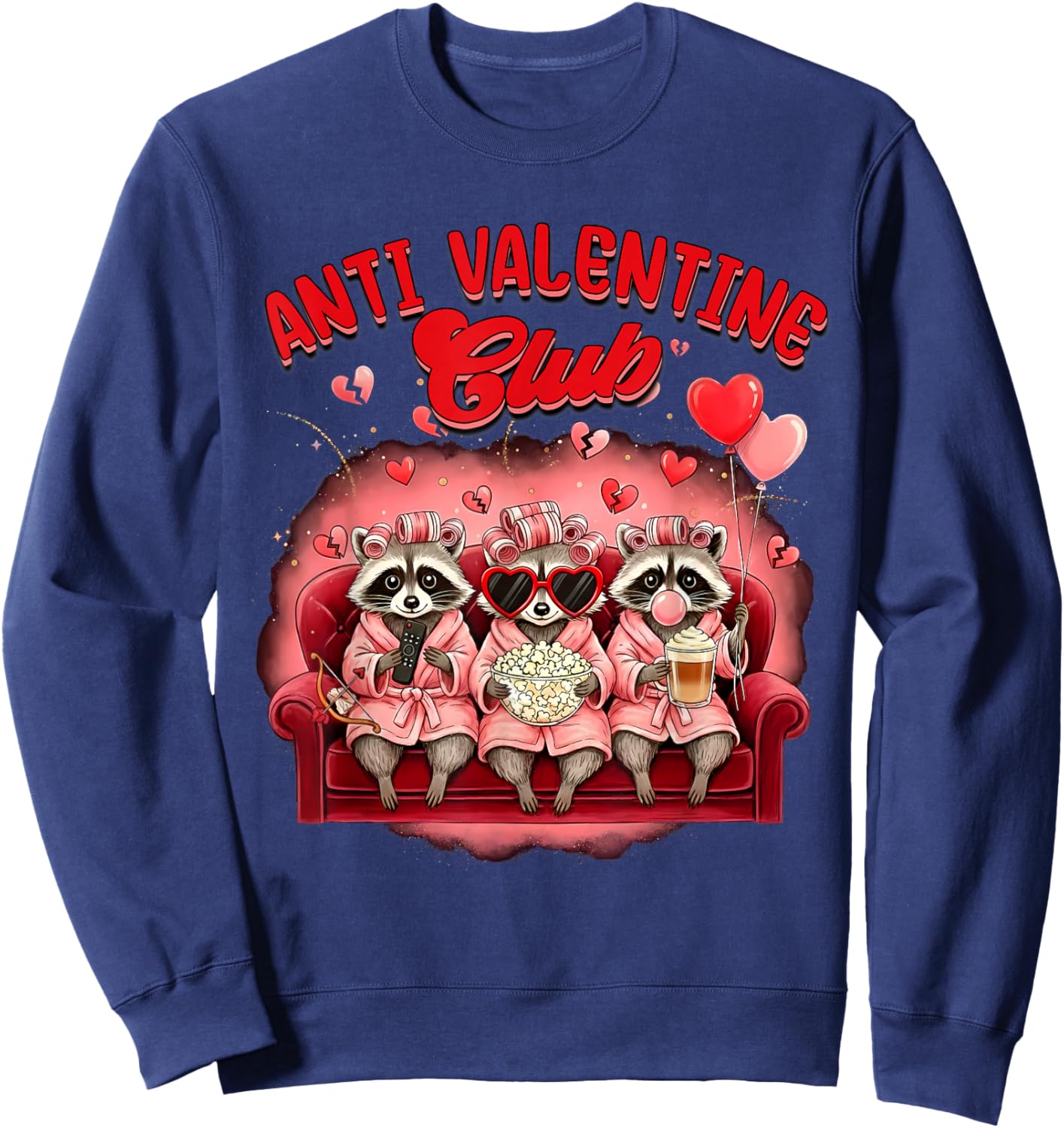 Valentines Racoon Galentine XOXO Besties Anti Valentine Club Sweatshirt - Sweatshirt | Navy